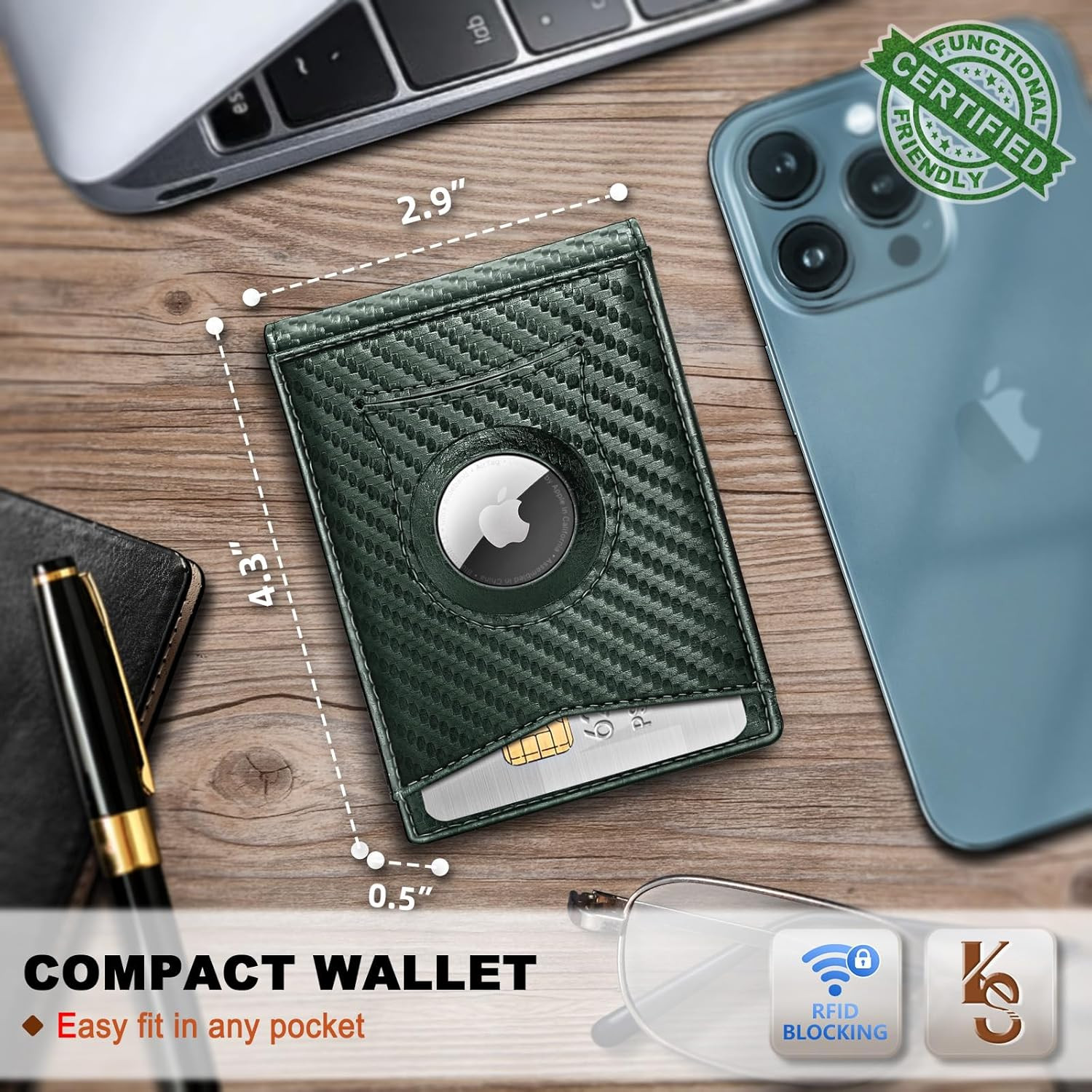 Mens Wallet Gift Airtag or Standard Use,Slim Front Pocket Leather Wallet Money C