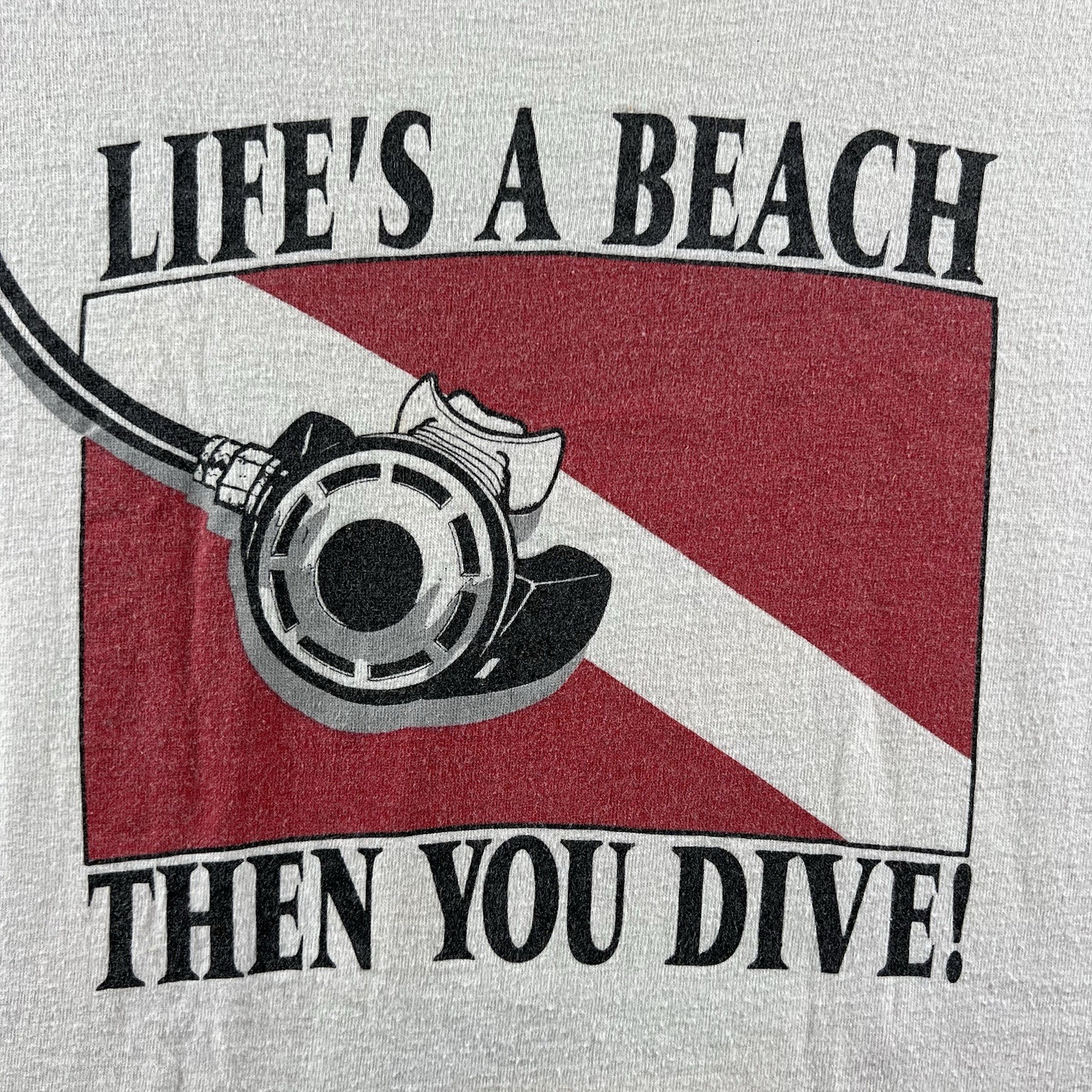 Vintage Life’s A Beach Then You Dive Shirt Mens Medium White 90s Diving Seahorse