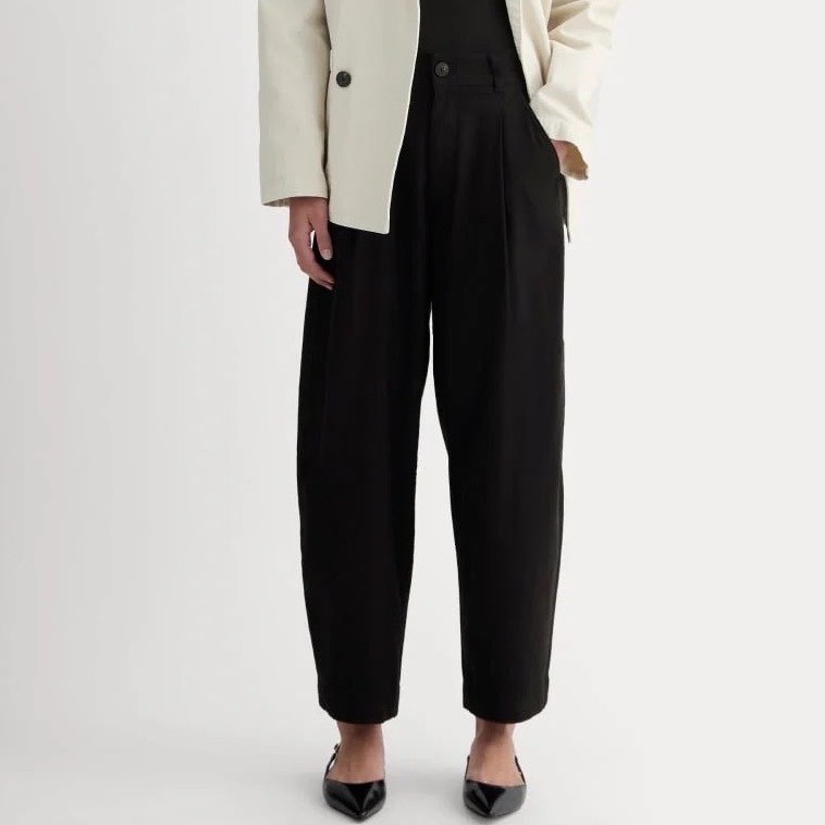 Everlane The Everywhere Pant Women’s 12 Black Stretch Linen HR Cropped Barrel
