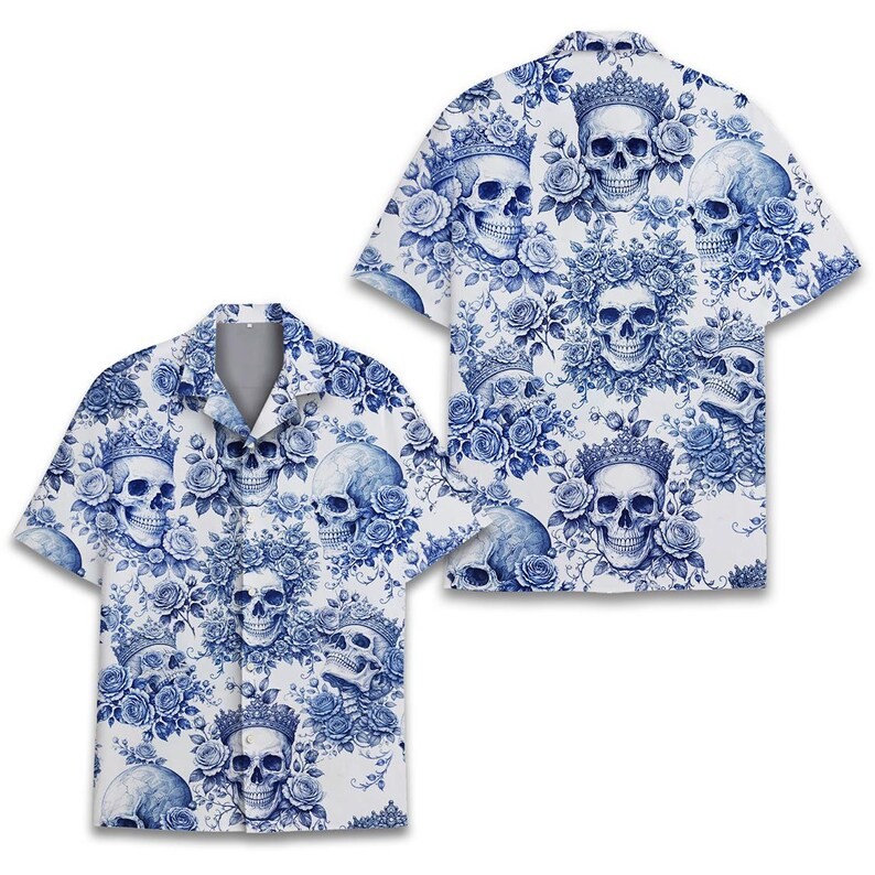 Skull Floral Hawaiian Shirt Unisex Tropical Flower Beach Summer Gothic