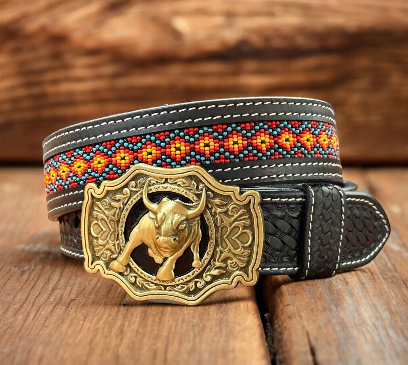 Western Belt Handmade Embossed Full Grain Leather Heavy Duty With Removal Buckle