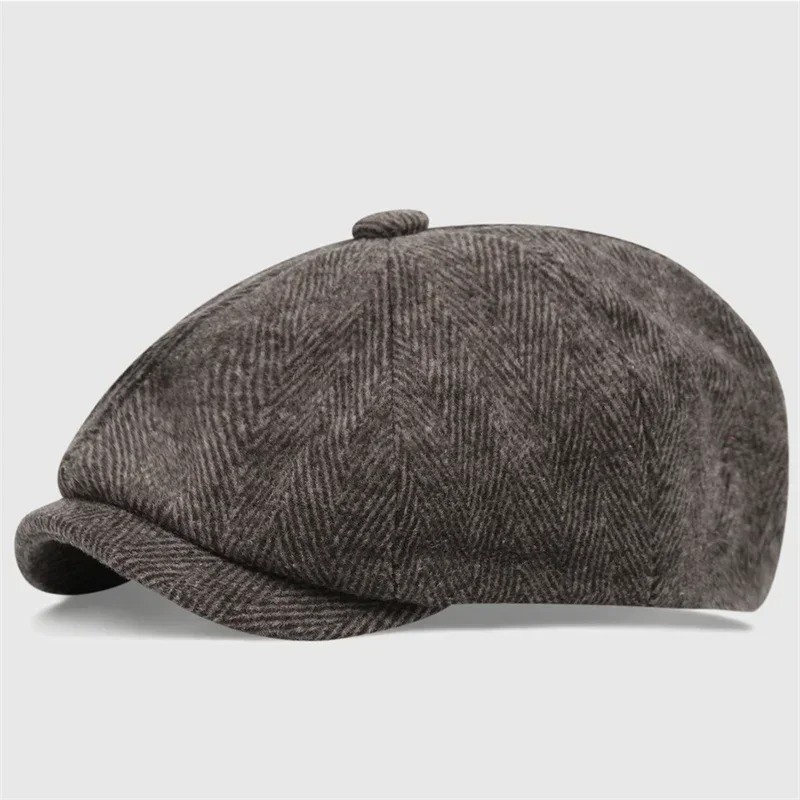 Peaky Blinders Hat Newsboy Flat Cap, Driver, Herringbone Tweed Wool Style