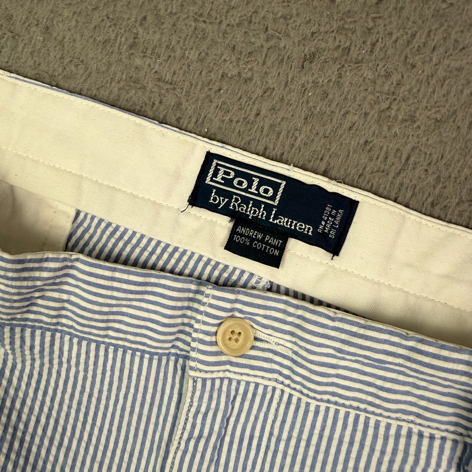 Vintage Polo Ralph Lauren Seersucker Pants Mens 40×30 Blue Striped Pleated