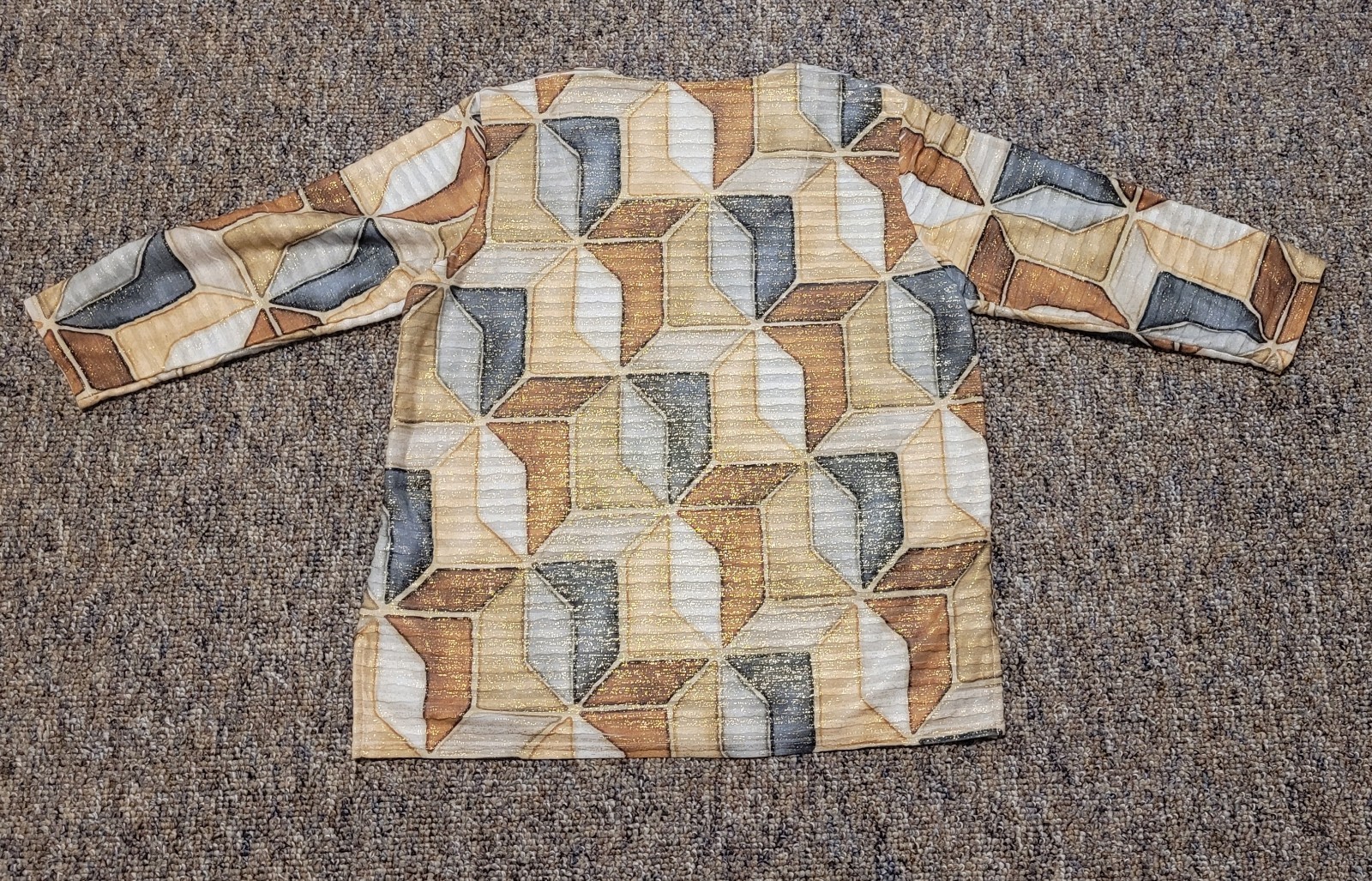 Alfred Dunner Size S Women’s Art Deco Geometric Square Neck Blouse 3/4 Sleeves