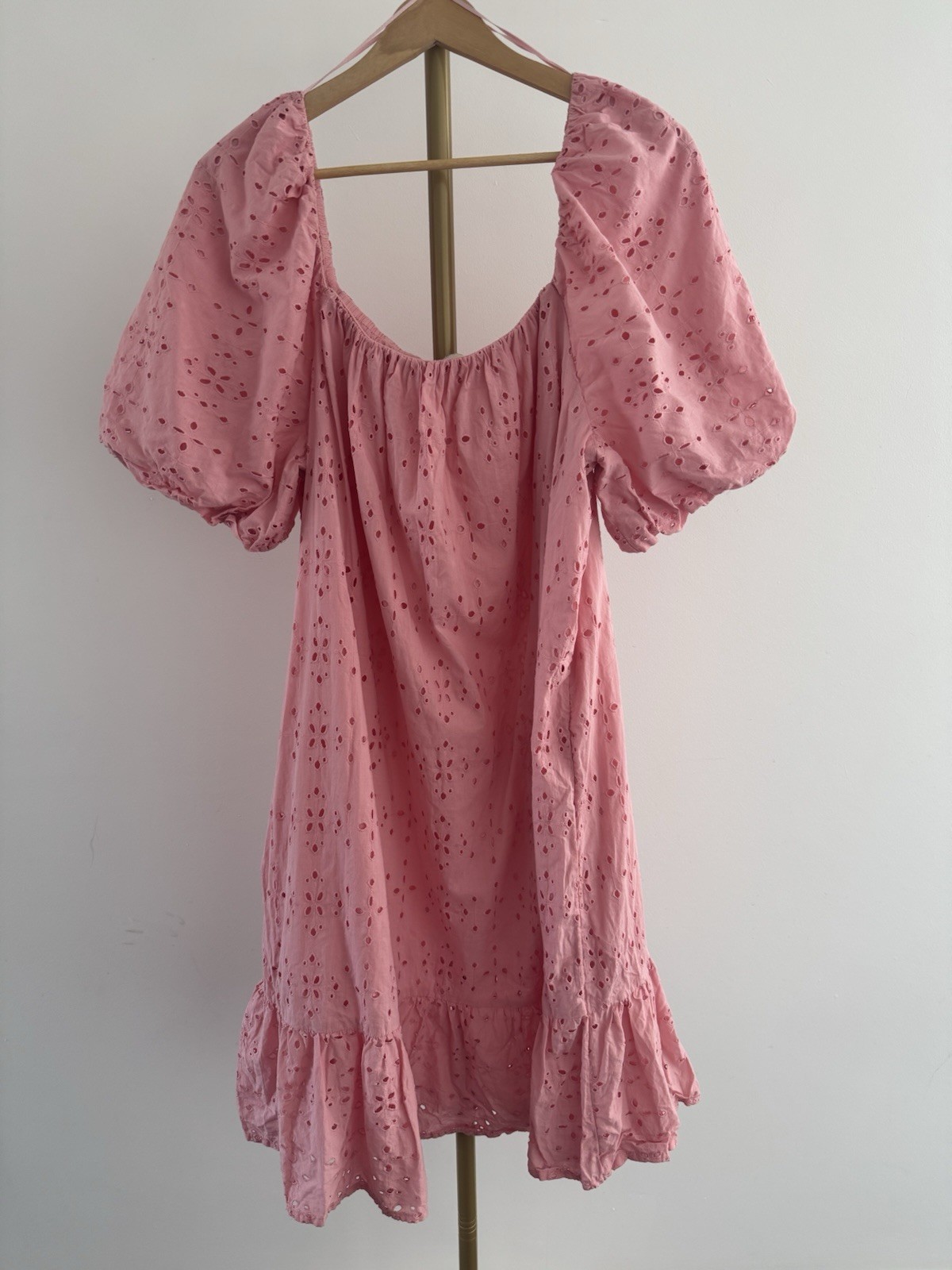 F&F Pink Broderie Anglaise Summer Dress UK 20 Puff Sleeve Cotton Off Shoulder