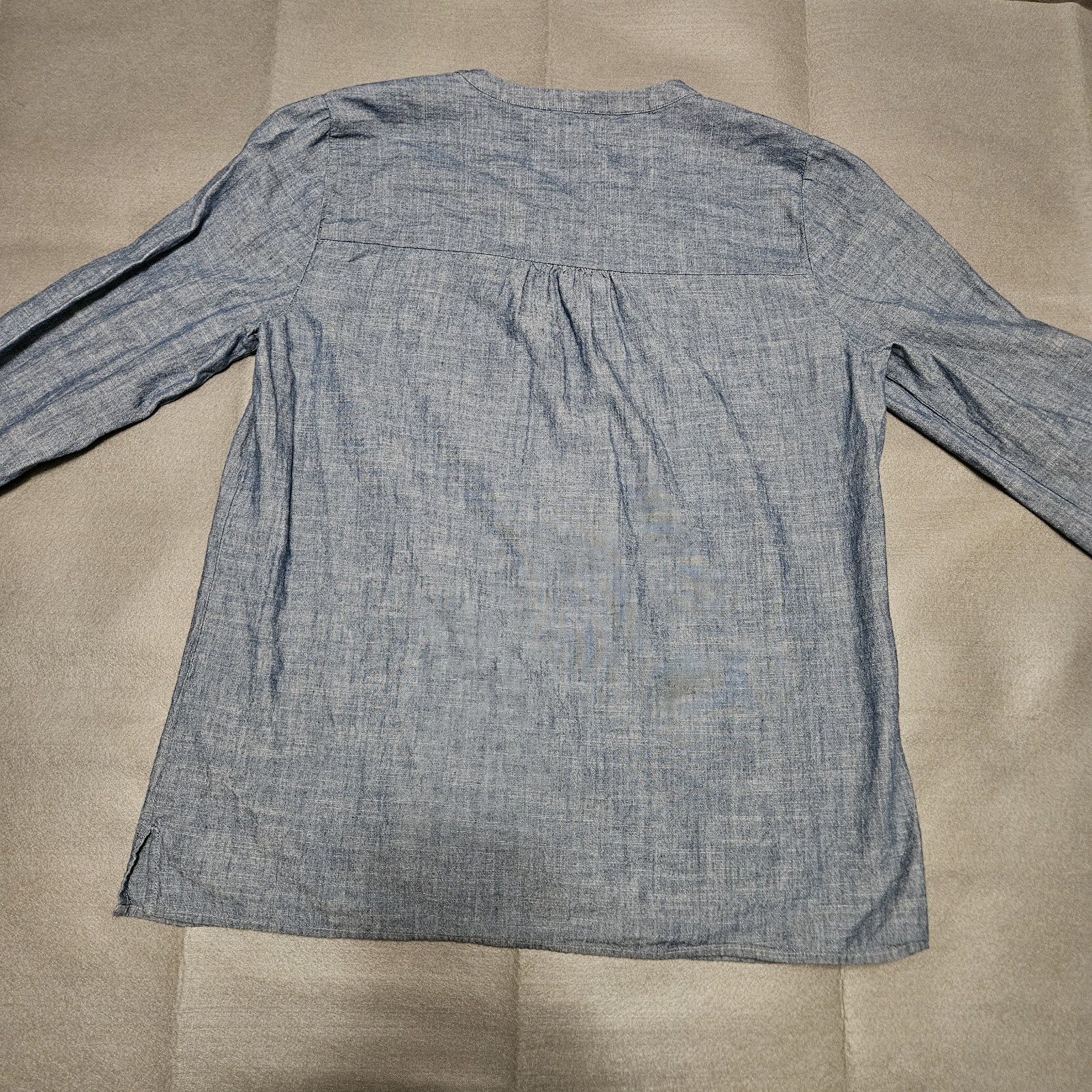J.CREW Mercantile Blue Chambray Embroidered Tassel Tie Split Neck Blouse M