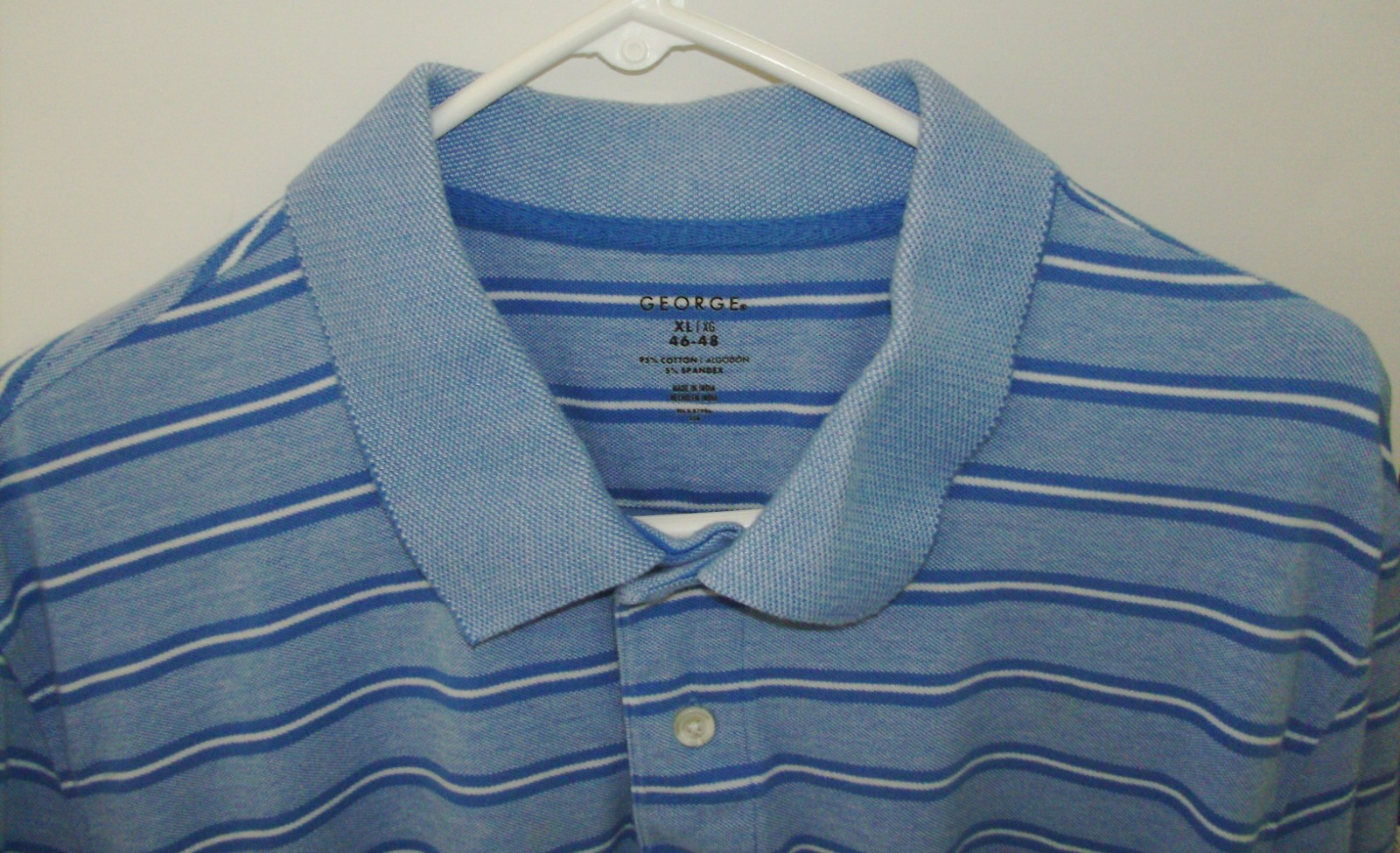 George Polo Shirt XL (46-48) Light Blue with Stripes 95% Cotton 5% Spandex