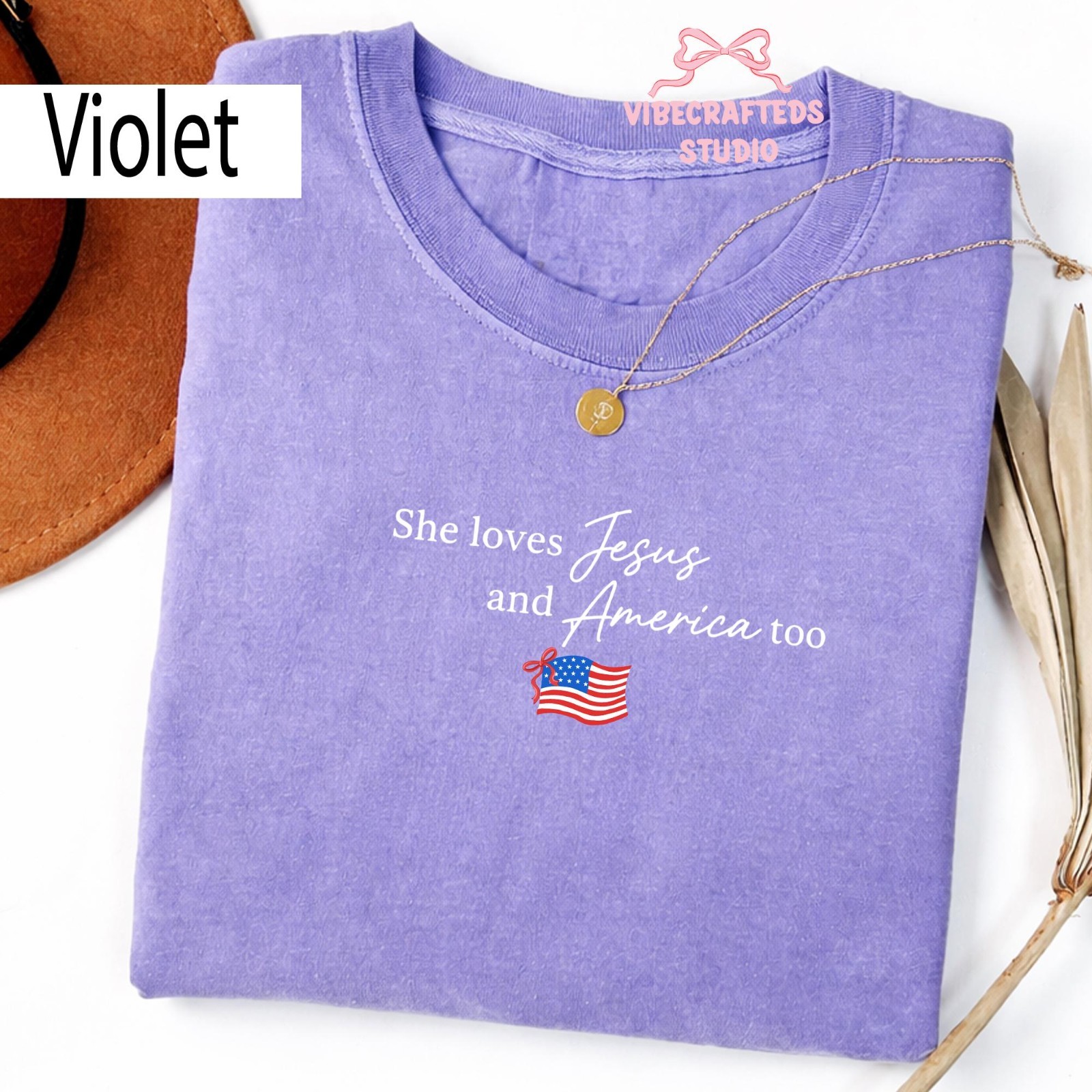 She Loves Jesus and America Too T-Shirt Patriotic Christian Flag Tee