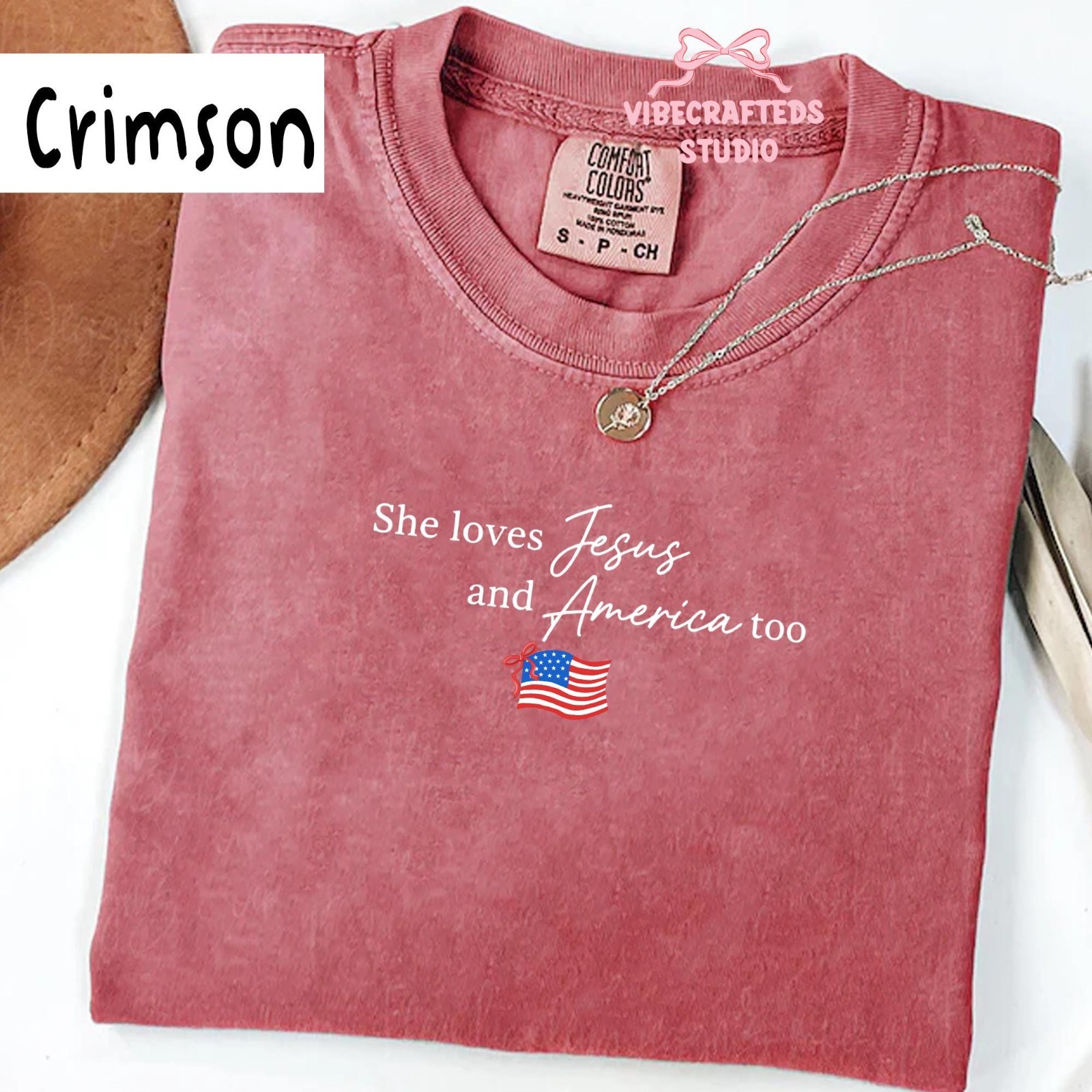 She Loves Jesus and America Too T-Shirt Patriotic Christian Flag Tee