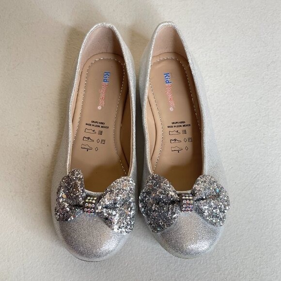 KidExpress Silver Glitter Bow Ballet Flats Girls Size EU 31