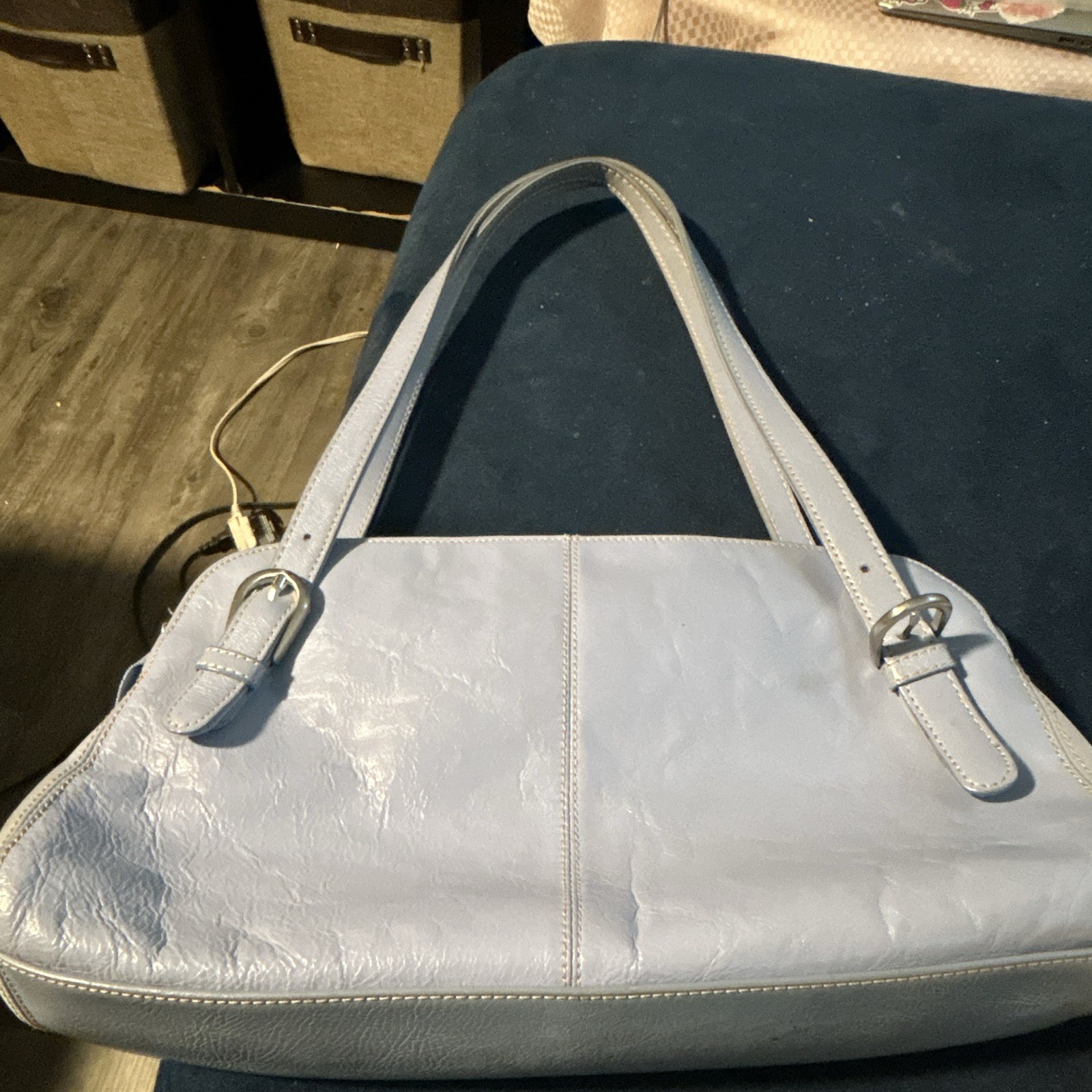 Franco Sarto Light Blue Solid Shoulder Bag Zip Closure Lined Inner Pockets