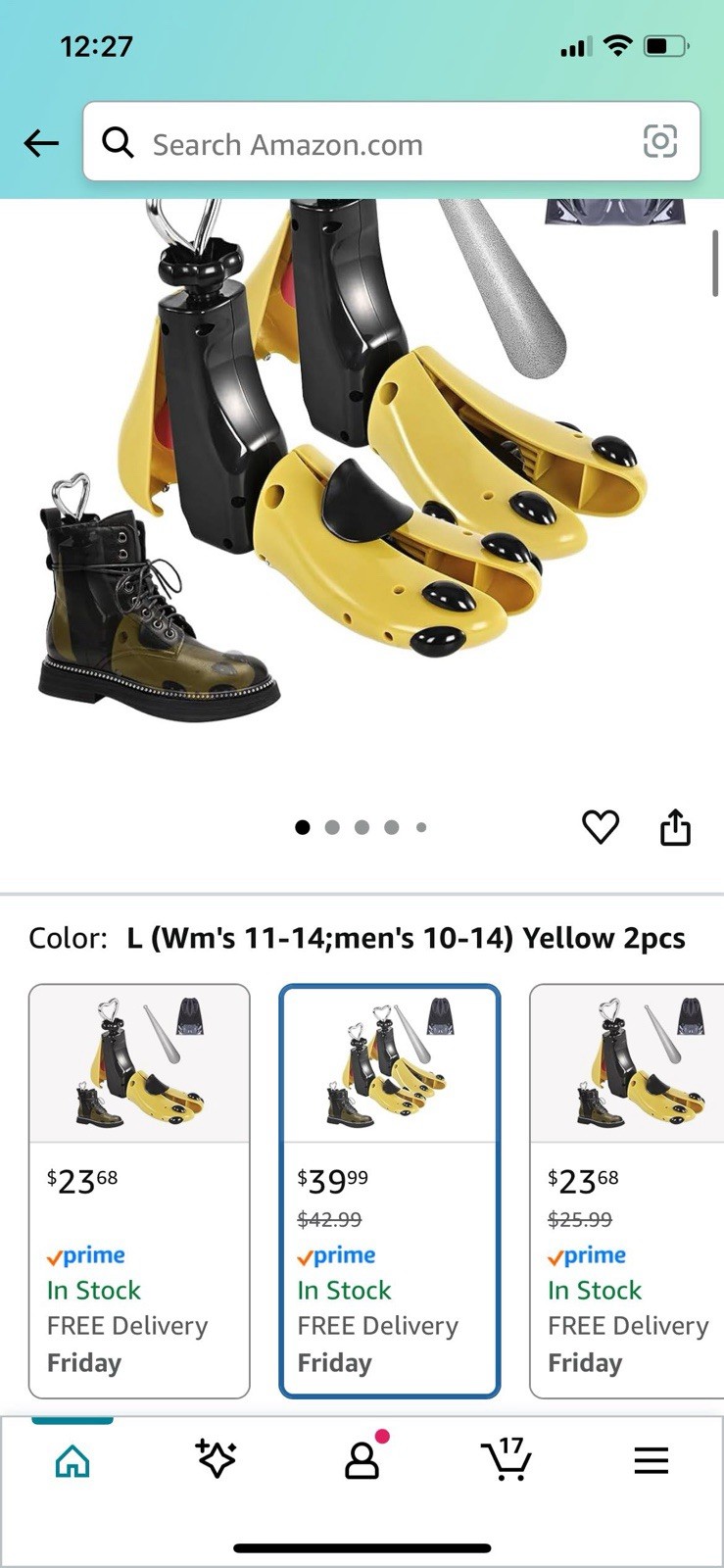 2pcs Yellow Shoe Stretcher Adjustable Width Length Wm’s 11-14, men’s 10-14