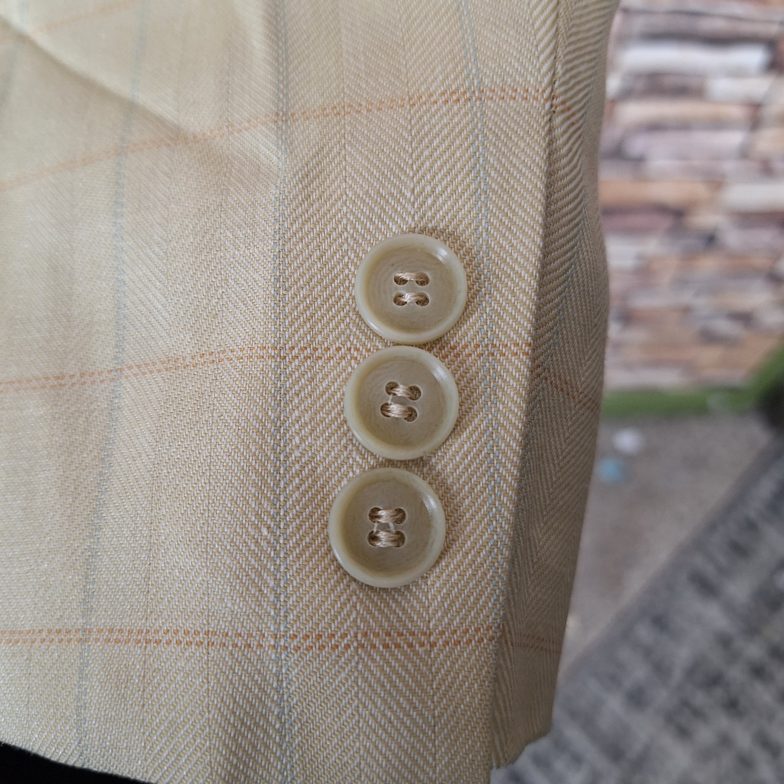 Haspel Sport Coat Jacket Mens 42R Light Beige Multicolor Windowpane SV
