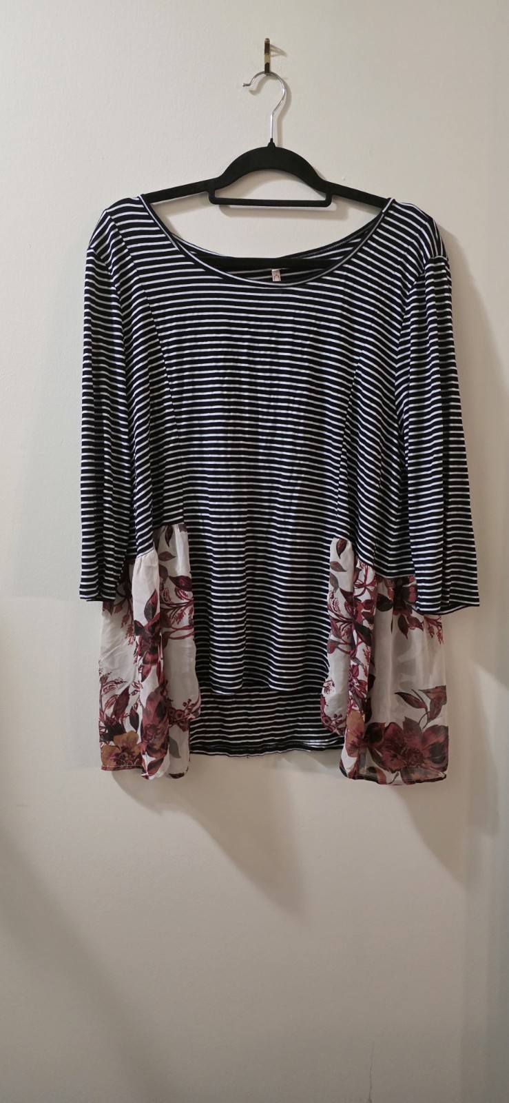 Tria Tria Mixed Media Top 3/4 Sleeve Striped Floral Contrast Blouse Size 4X #A51
