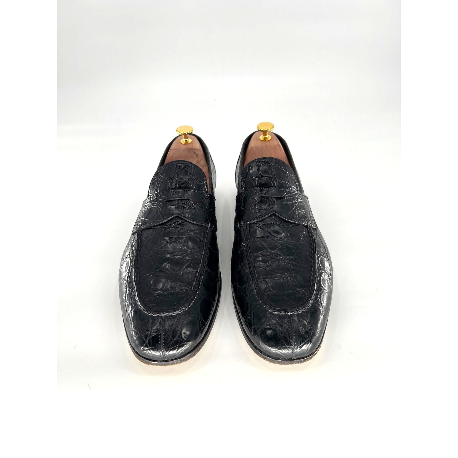 Santoni Fatte a Mano Duke Loafers in Black Alligator – 11.5