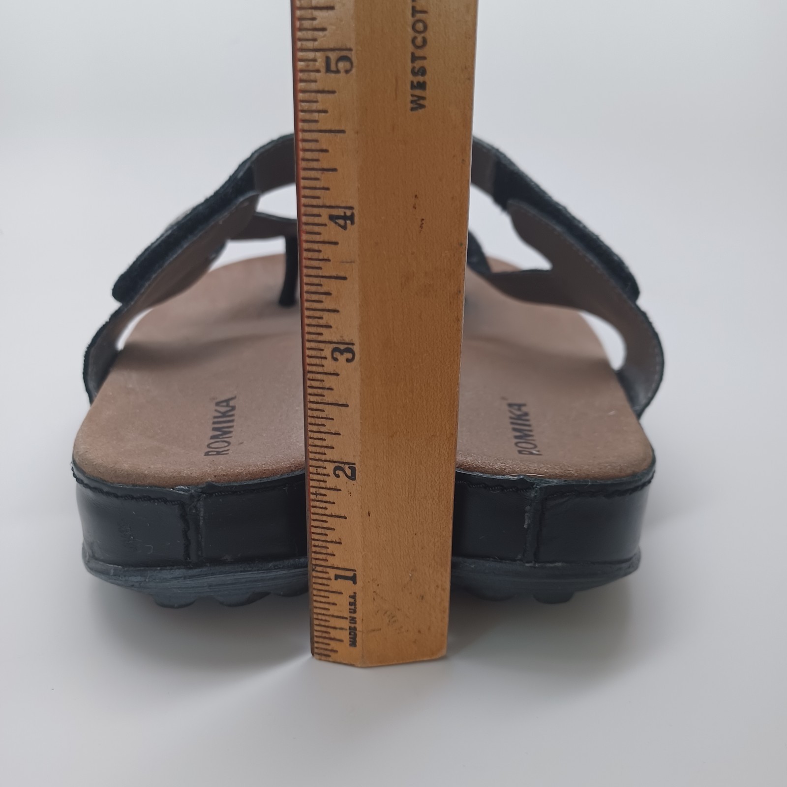 Romika Sandals Black Velvet Leather Comfort Wedge Germany Womens 38 or US 7.5