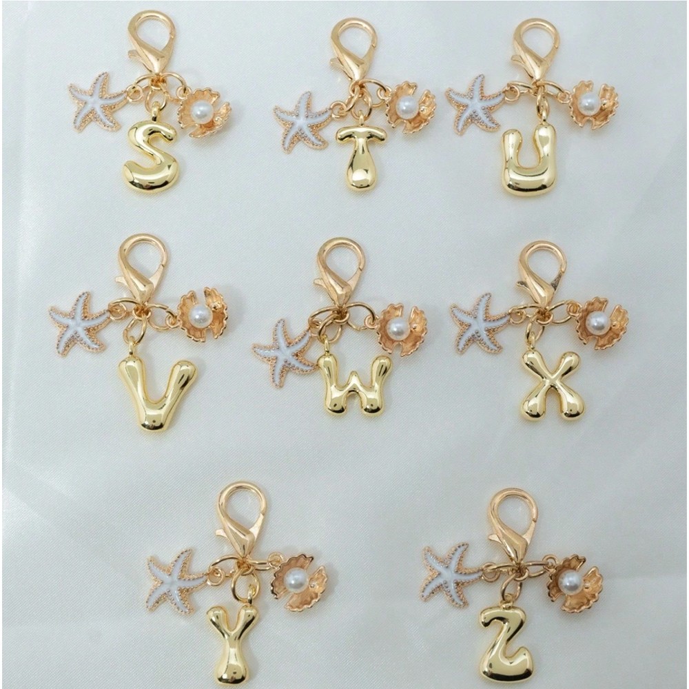 1PCS Gold Bubble Alphabet Keychain Starfish Shell Bag Charm Love Couple Gift