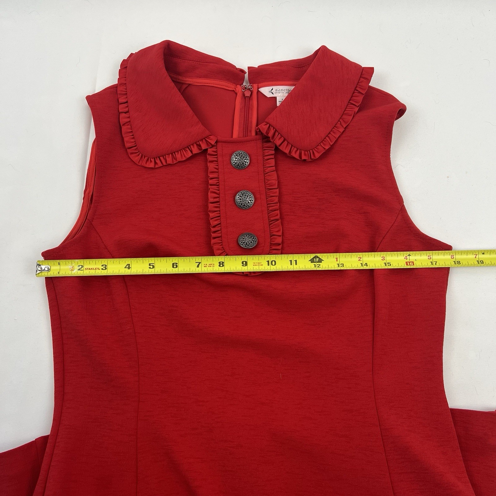 Nanette Lepore Red Dress Sleeveless Ruffle Peter Pan Collar Knit Size 8 POCKETS!