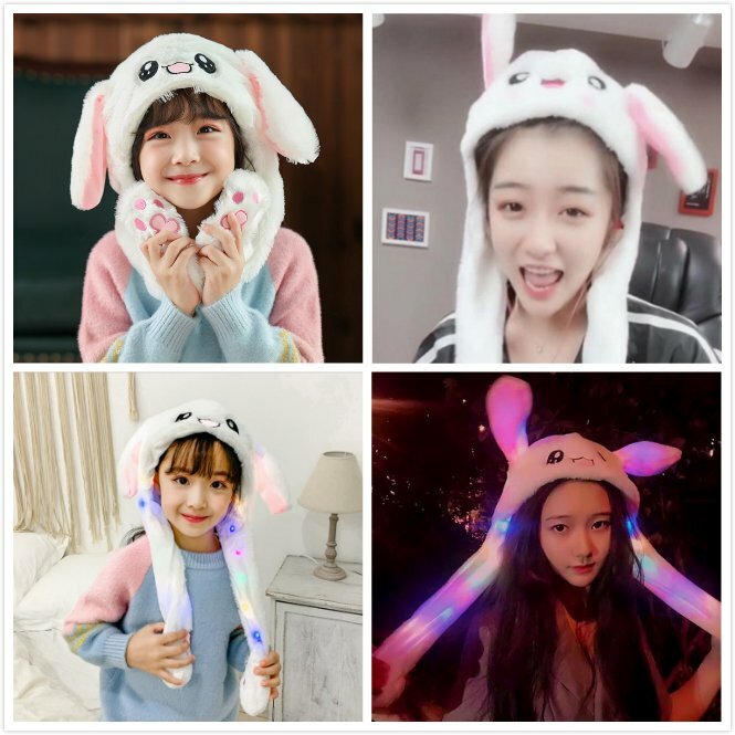 Bunny Hat Light Up Cute Plush Rabbit Hat Moving Ears with LED Light Gift US