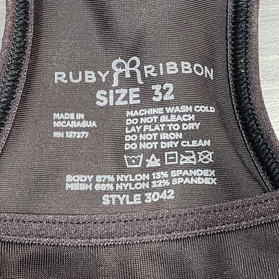 Ruby Ribbon Bra Sport Demiette Style 3042 Size 32 Black Wireless