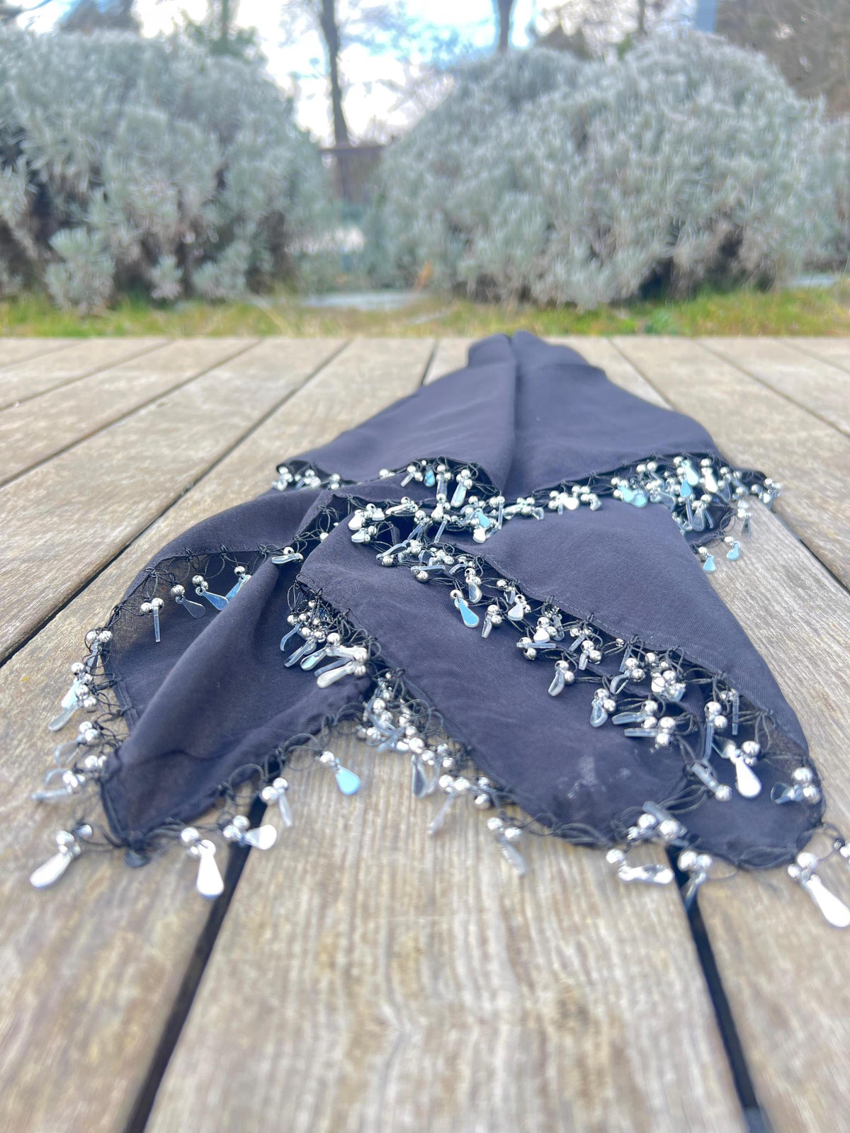 Handmade Black Turkish Crochet Edge Yazma Headscarf Cotton Unique Boho Vintage