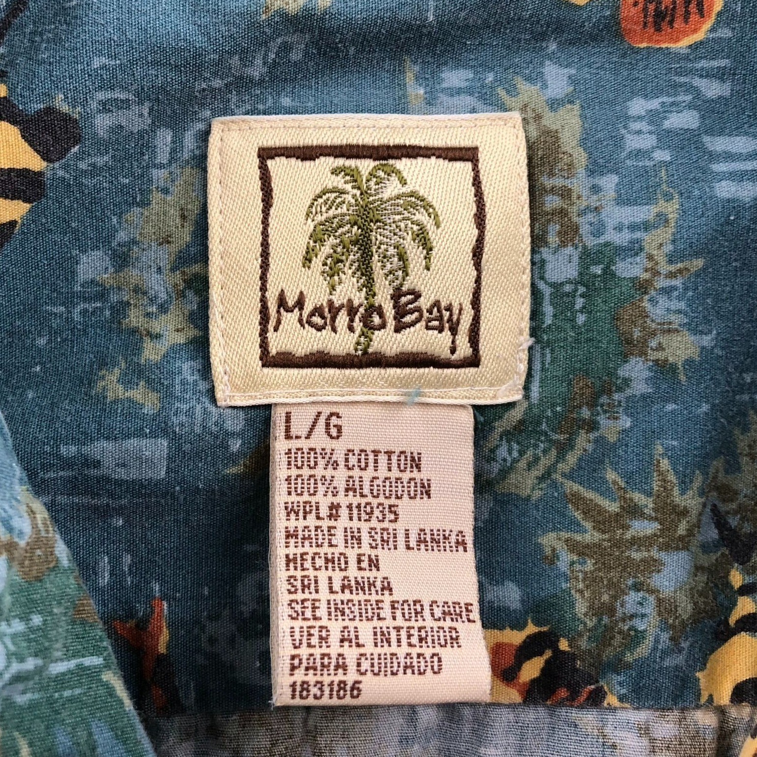 Morro Bay Mens Hawaiian Shirt Large Short Sleeve Beach Fish Print 100% Cotton