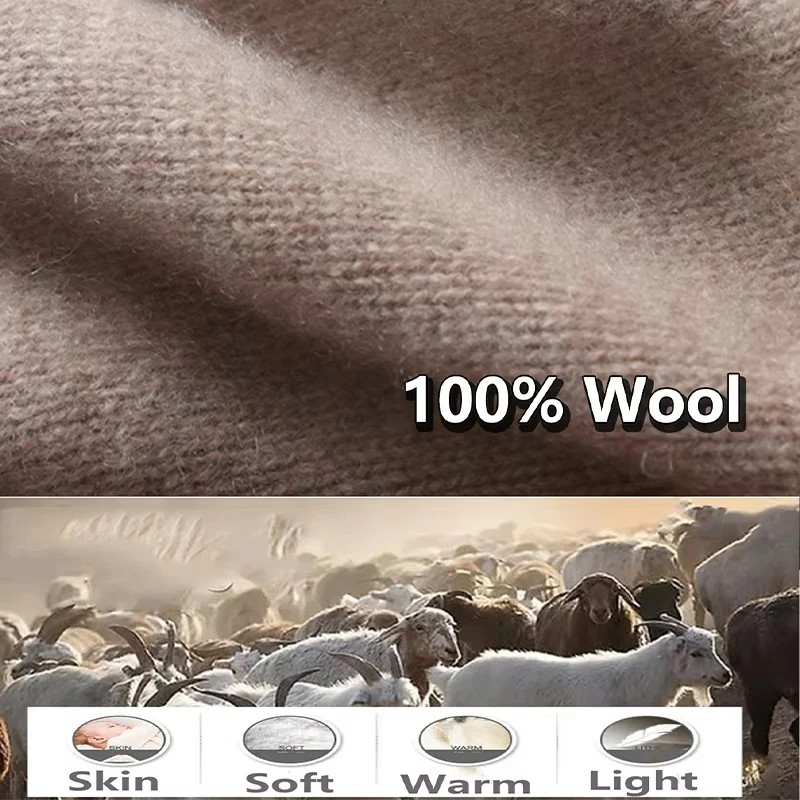 100% Pure Wool Knitted Ring Scarf Elegant Neckerscarf Female Soft Warm Cashmere