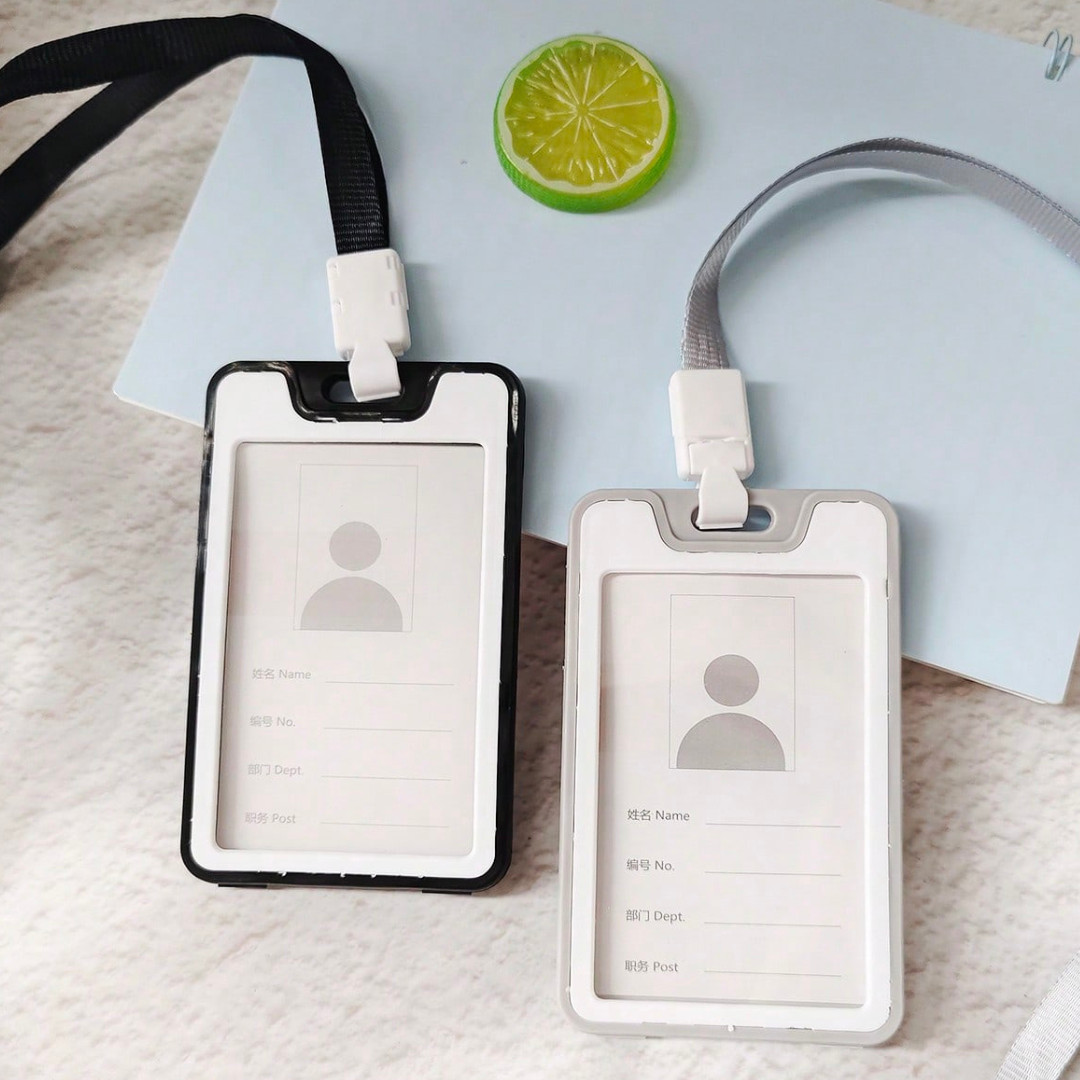 2Pcs Double-Sided ID Badge Holder with Lanyard Vertical Clear Card Holder PP
