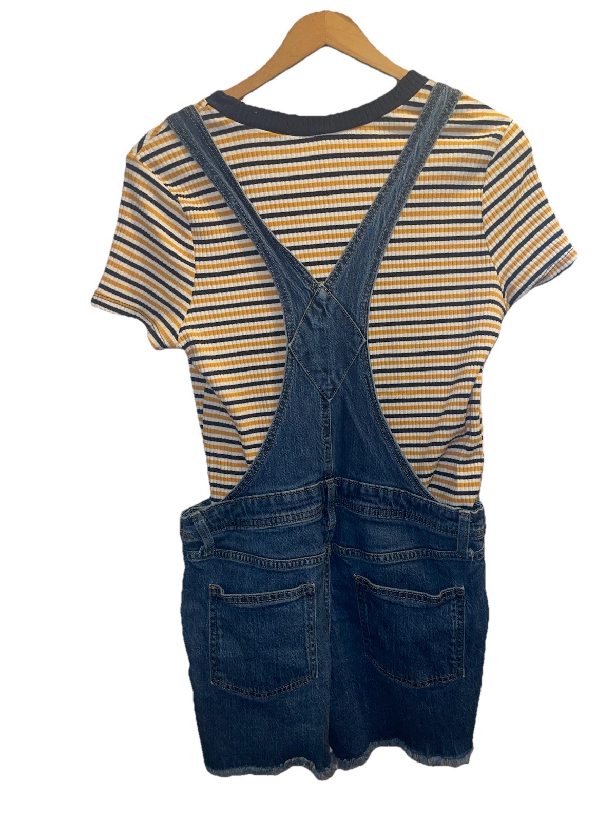 Cat & Jack Girls XL (14/16) Denim Shortalls & Striped Tee 2pc Set Stretch