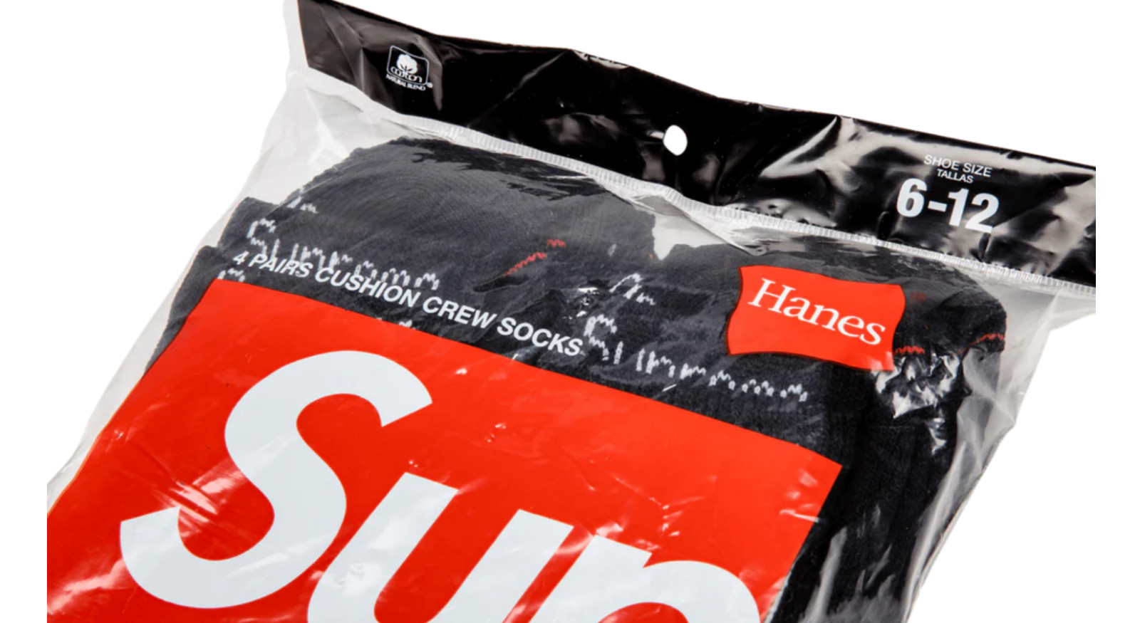 Supreme Hanes Crew Socks – Black 4 Pack, Size 6-12