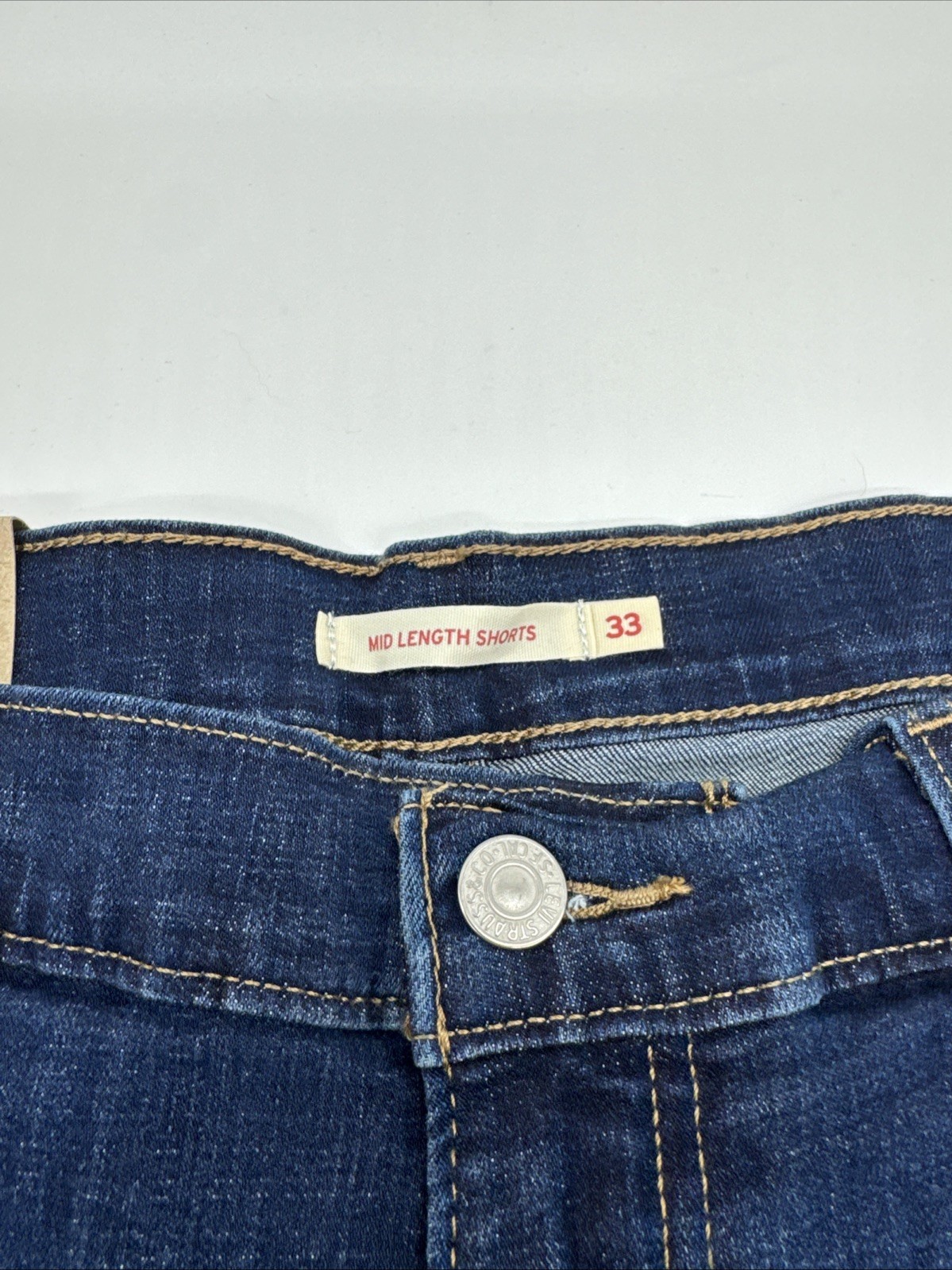Levi’s Women’s Blue Mid Length Shorts Size 33, Slim Through The Hip Fast Ship