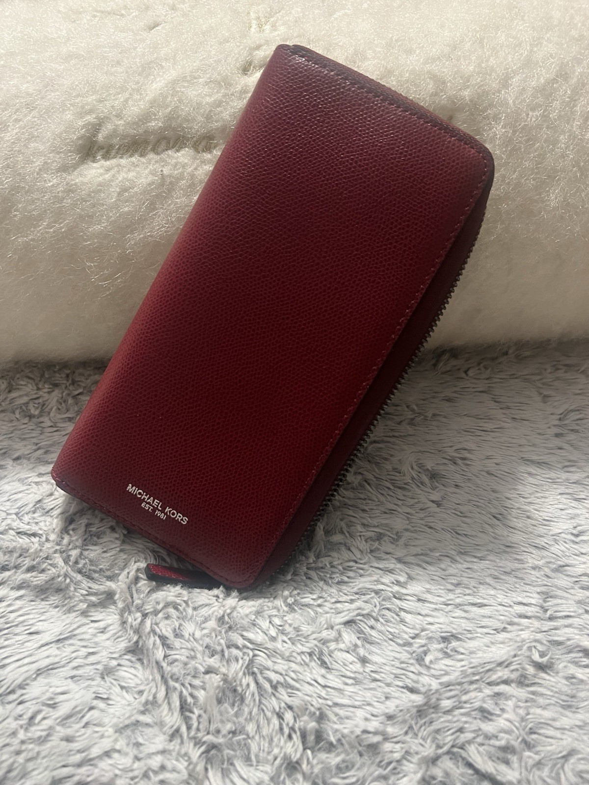 Michael Kors Women’s Red Zip-Around Wallet, Logo Zipper, Credit Card Slots