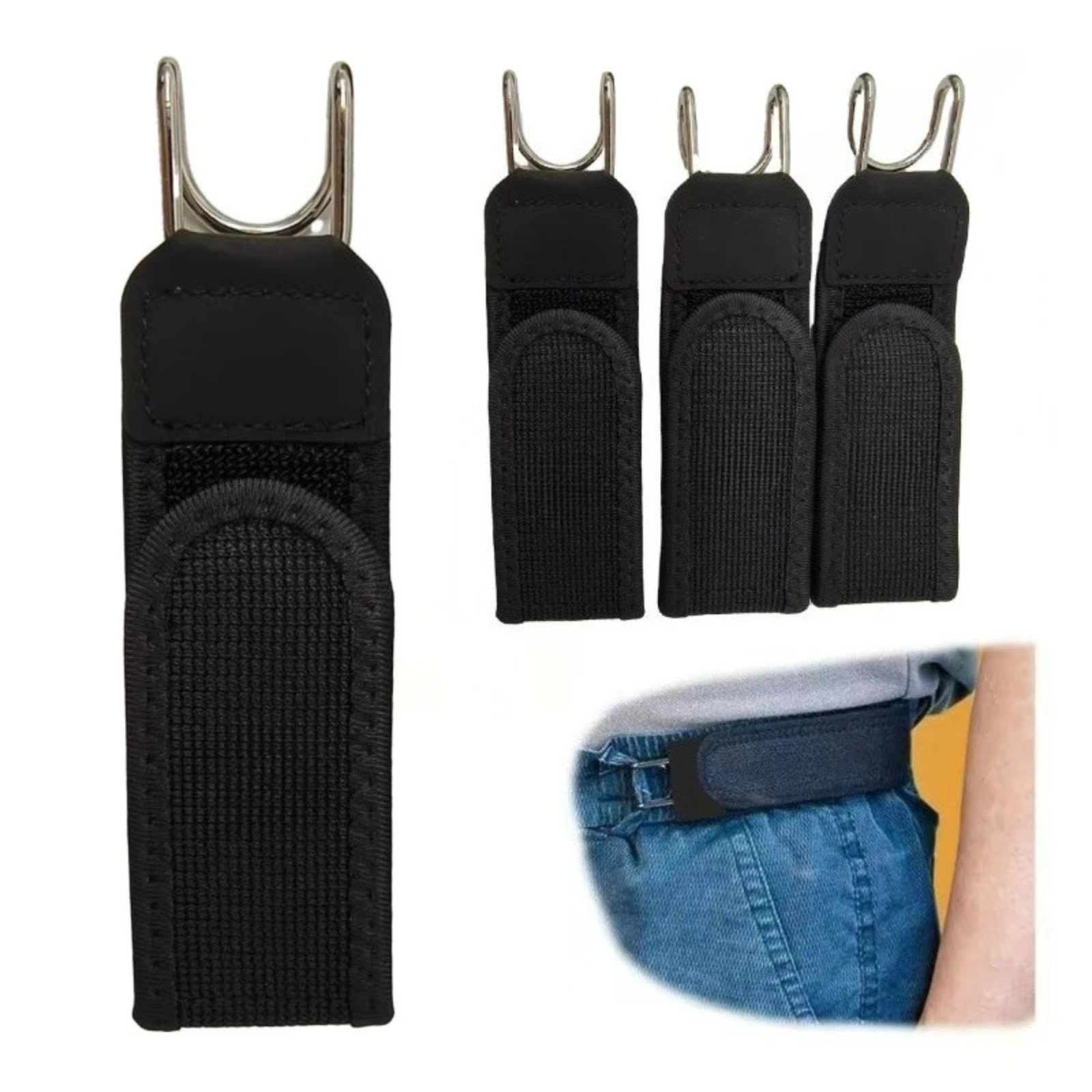 2PCS Tactical Metal Hook Elastic Belt Buckle-Less Invisible Waist Belt Closure