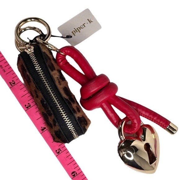 Piper K Leopard Print Mini Coin Purse Handbag Charm Gold Key Ring Heart Red Rope