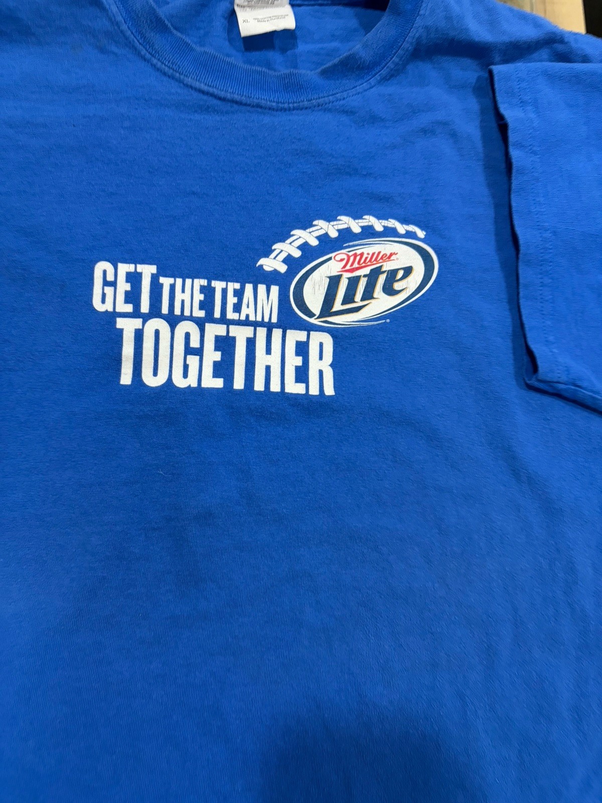 Gildan Ultra Cotton Men’s Blue Miller Lite Get The Team Together Tee XL