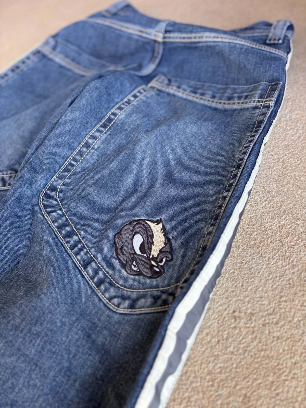 Vintage JNCO Skunk 180 Jeans 28×30 Wide Leg Baggy Y2K Striped Denim Rare