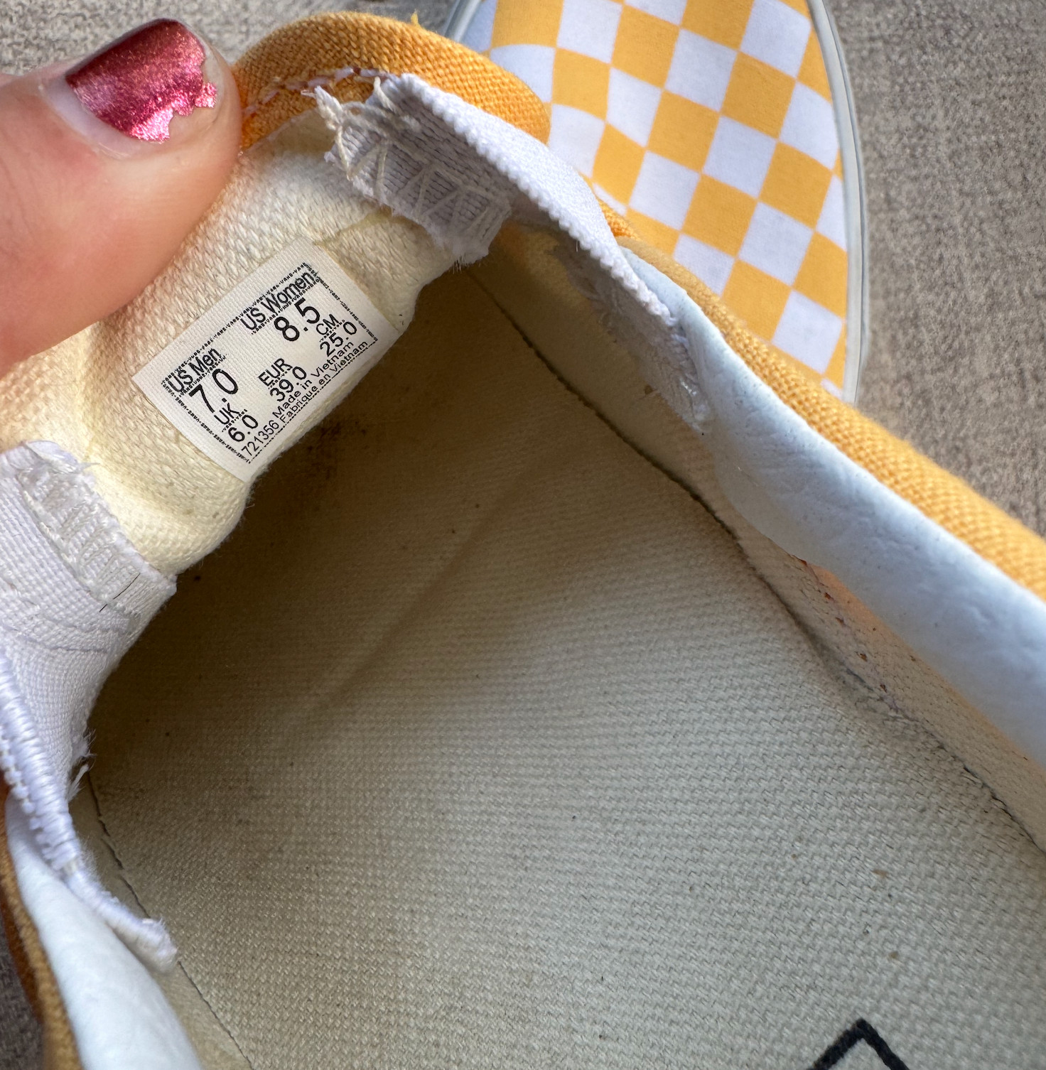 Vans Classic Slip On Checkerboard Yellow White Womens Size 8.5 Canvas Shoes