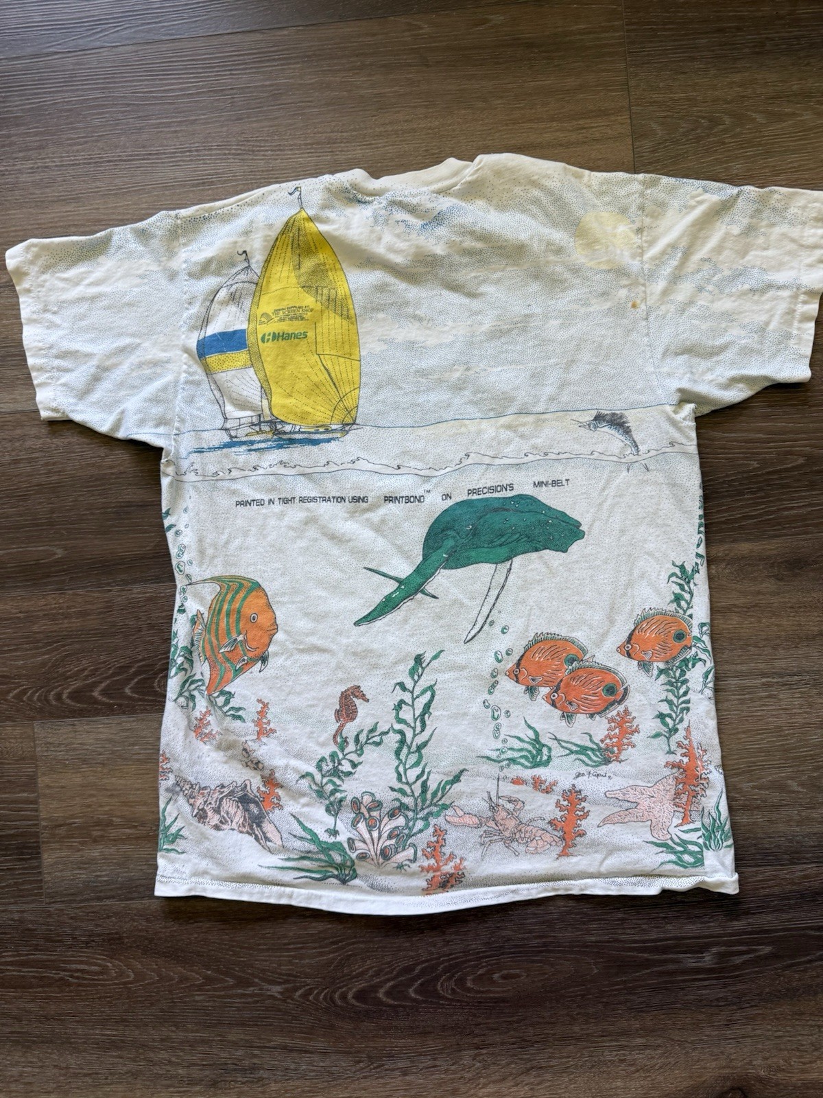 Vintage 1991 Rescue Our Reef T-Shirt Ocean Fish Coral Print Surfer Men’s Large