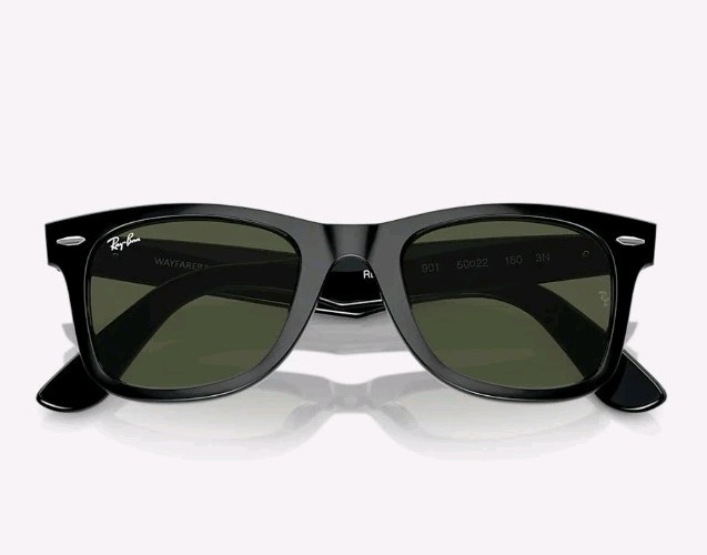 Ray-Ban RB2140 901 50-22 Wayfarer Green Lenses Unisex Classic Sunglasses – Black