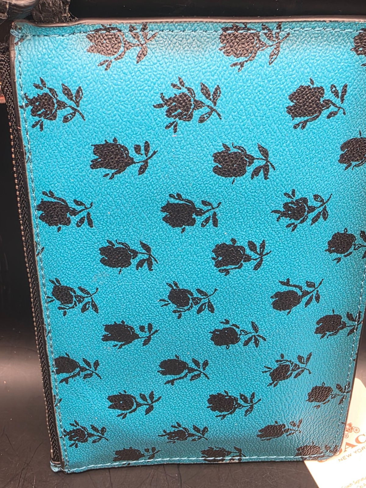 Coach Badlands Floral Teal & Black Wristlet NEW