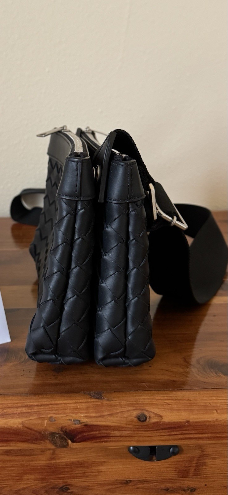 Bottega Veneta Black Duo Pouch Crossbody Bag Silver Zip w/ Strap, Dust Bag