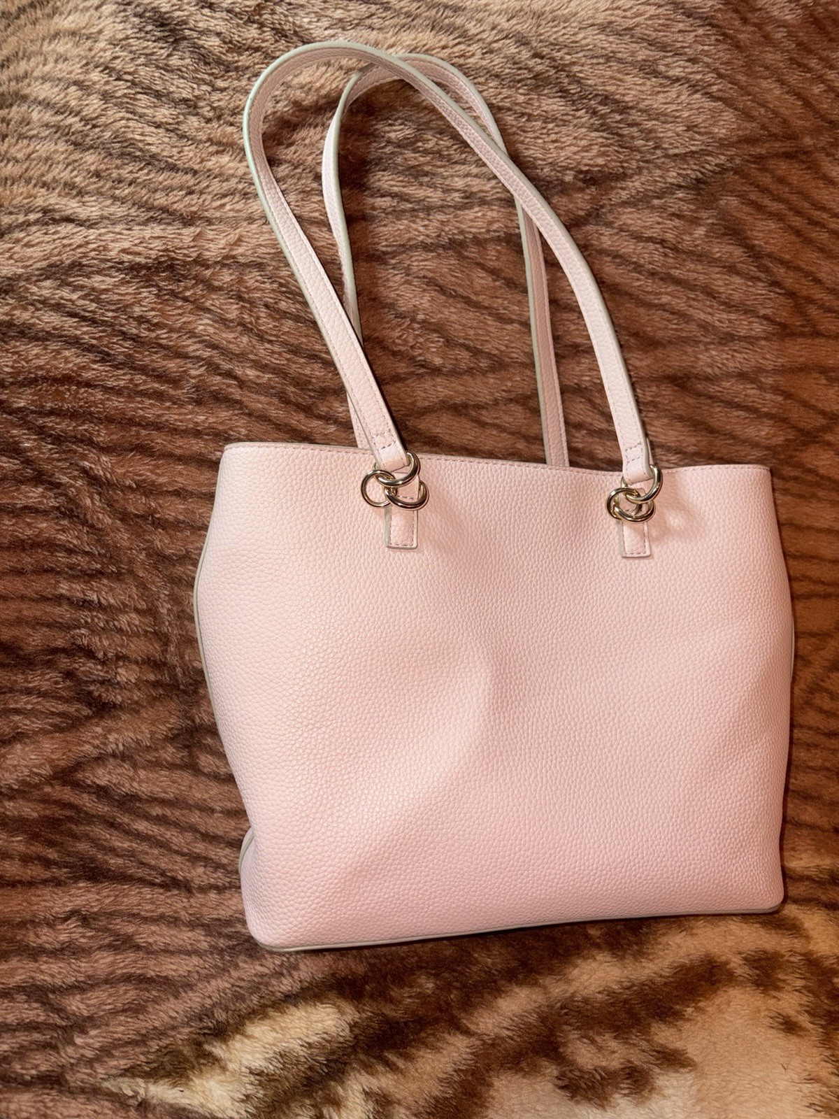 Nanette Lepore Womens Pink White Double Handle Shoulder Tote Handbag W/ Wallet