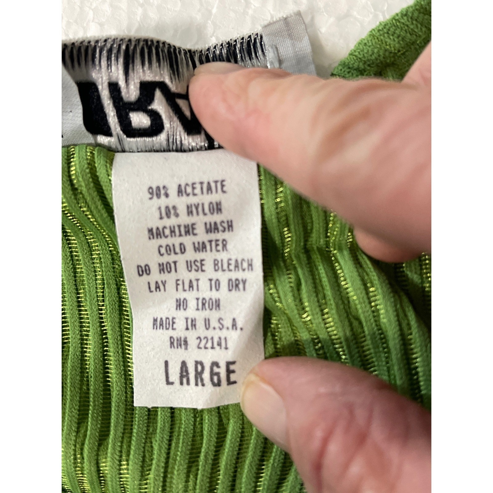 Vintage Rave lime Green Crinkle Plisse Top Short Sleeve USA Large NWT 90s