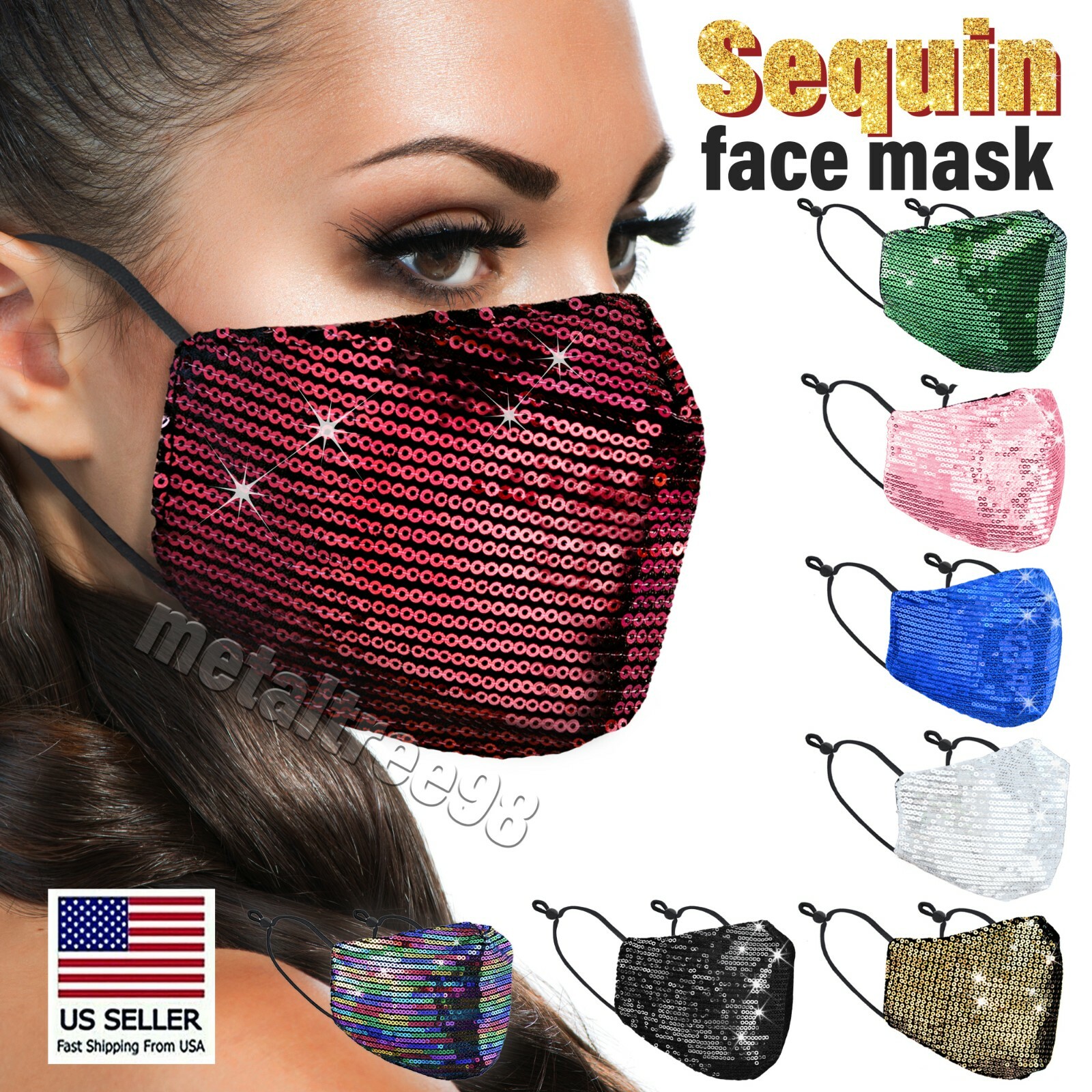 Sequin Glitter Fabric Shiny Fashion Bling Face Mask Washable Reusable USA Seller