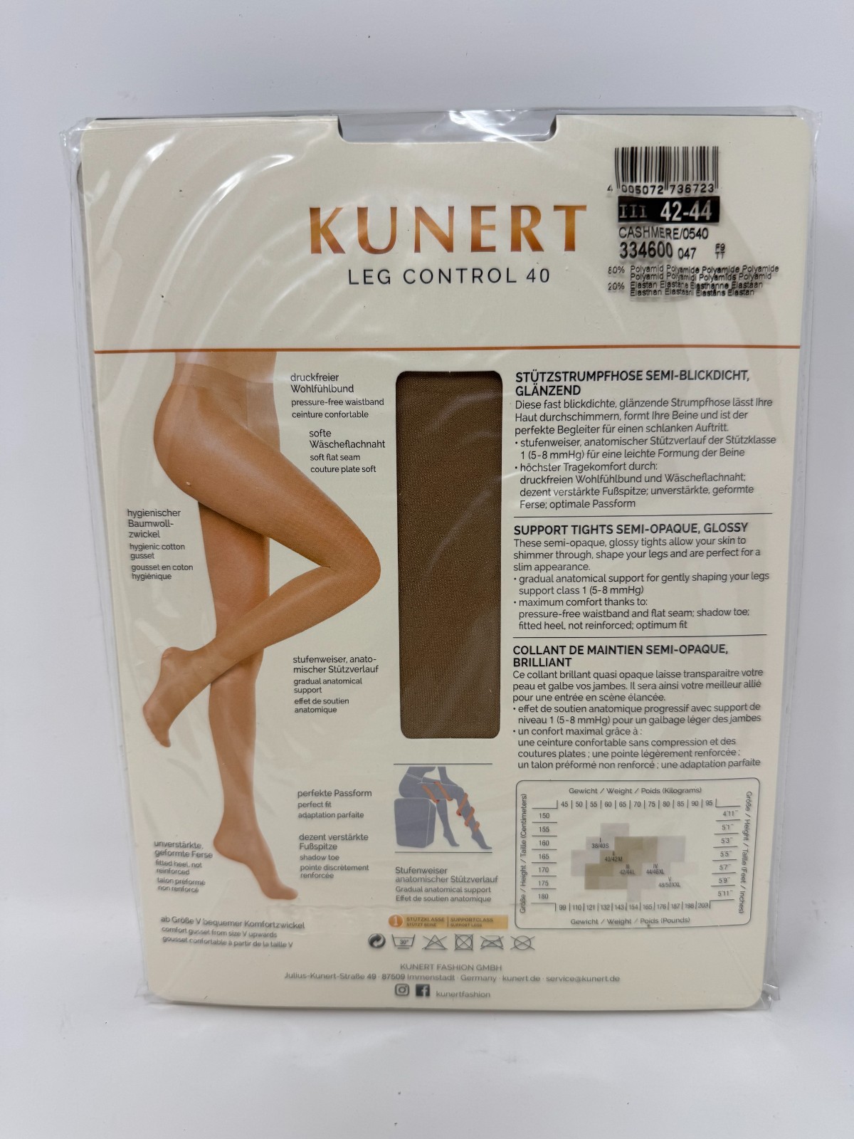 KUNERT LEG CONTROL 40 2 Pair! Tights Semi-Opaque Glossy Cashmere 42-44