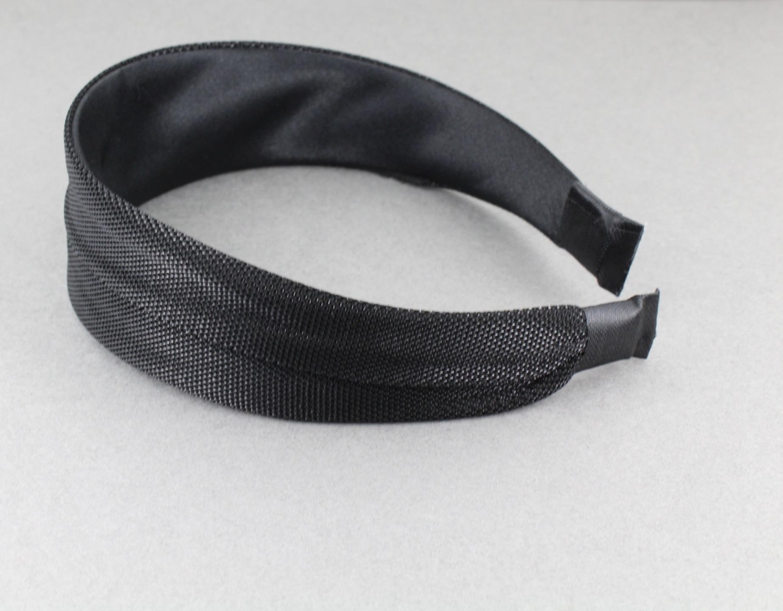 Black headband 1 5/8″ wide shiny satin fabric covered hair band no teeth