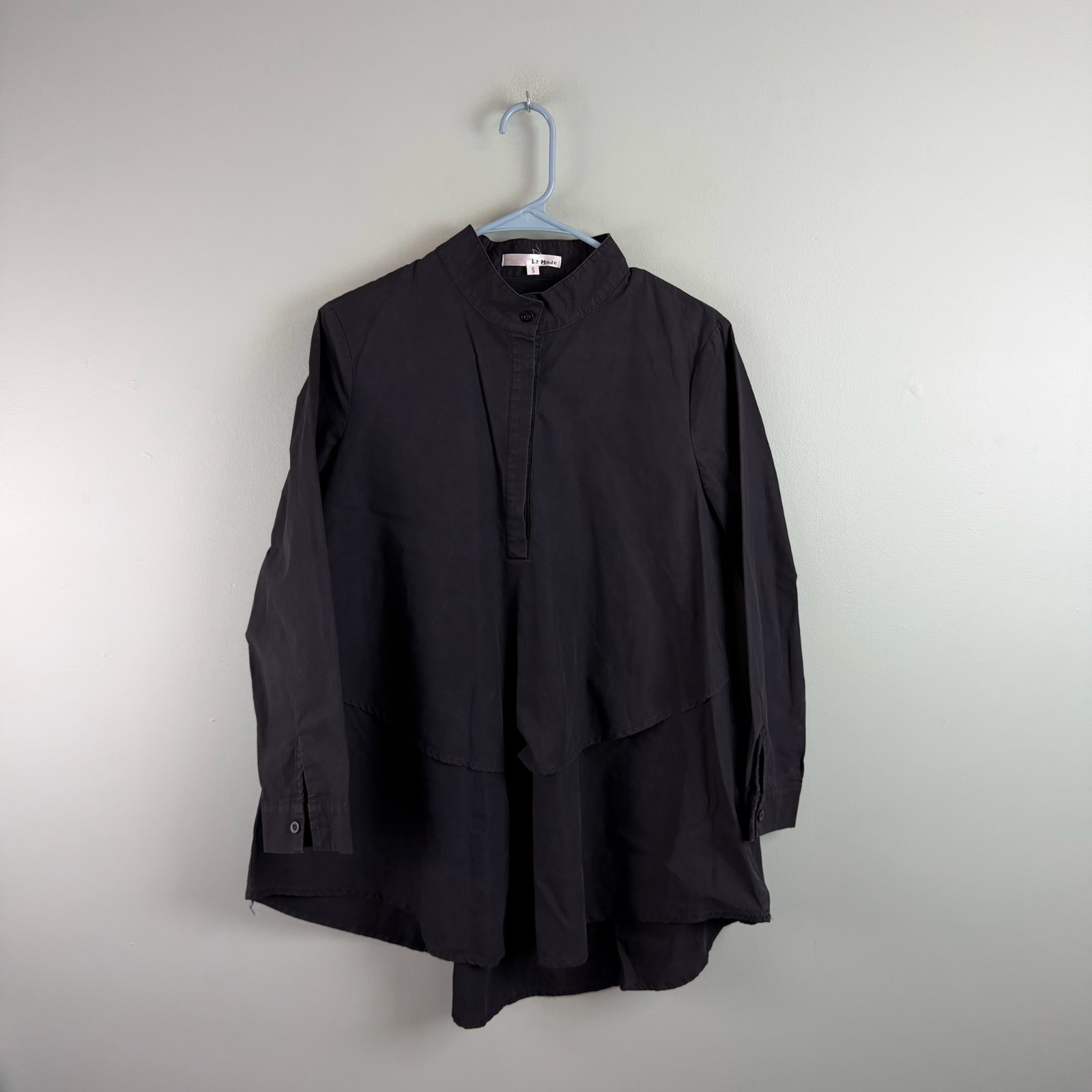 La Mode Black Cotton Oversized Tunic Top Small Modern Minimalist High Fashion