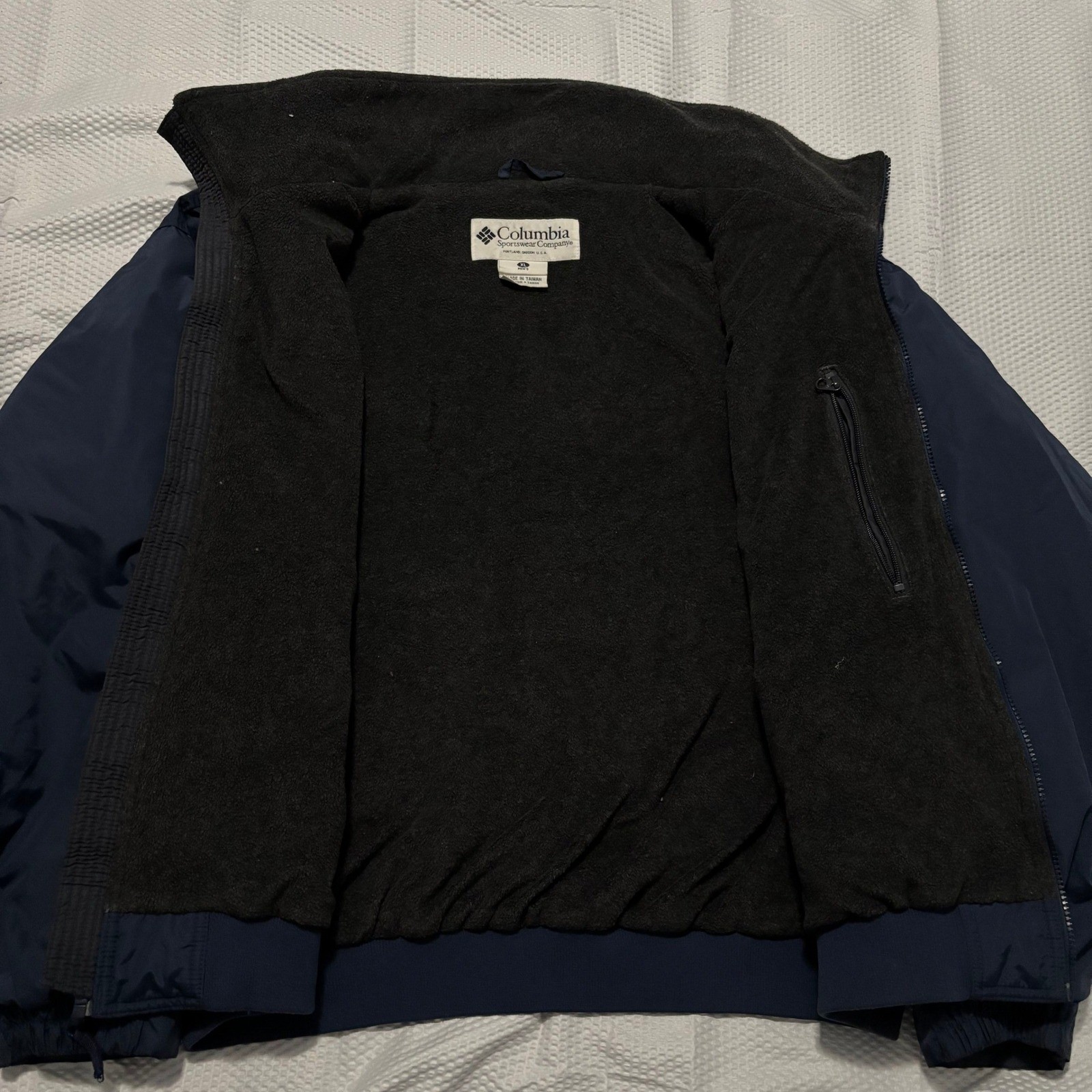 Columbia Mens XL Navy Blue Fleece Lined Bomber Jacket Full Zip Windbreaker