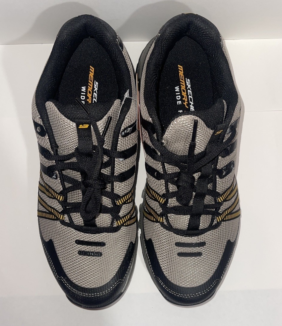 Skechers Memory Foam Wide Fit Men’s 9.5W Tan Black Walking Comfort Sneakers