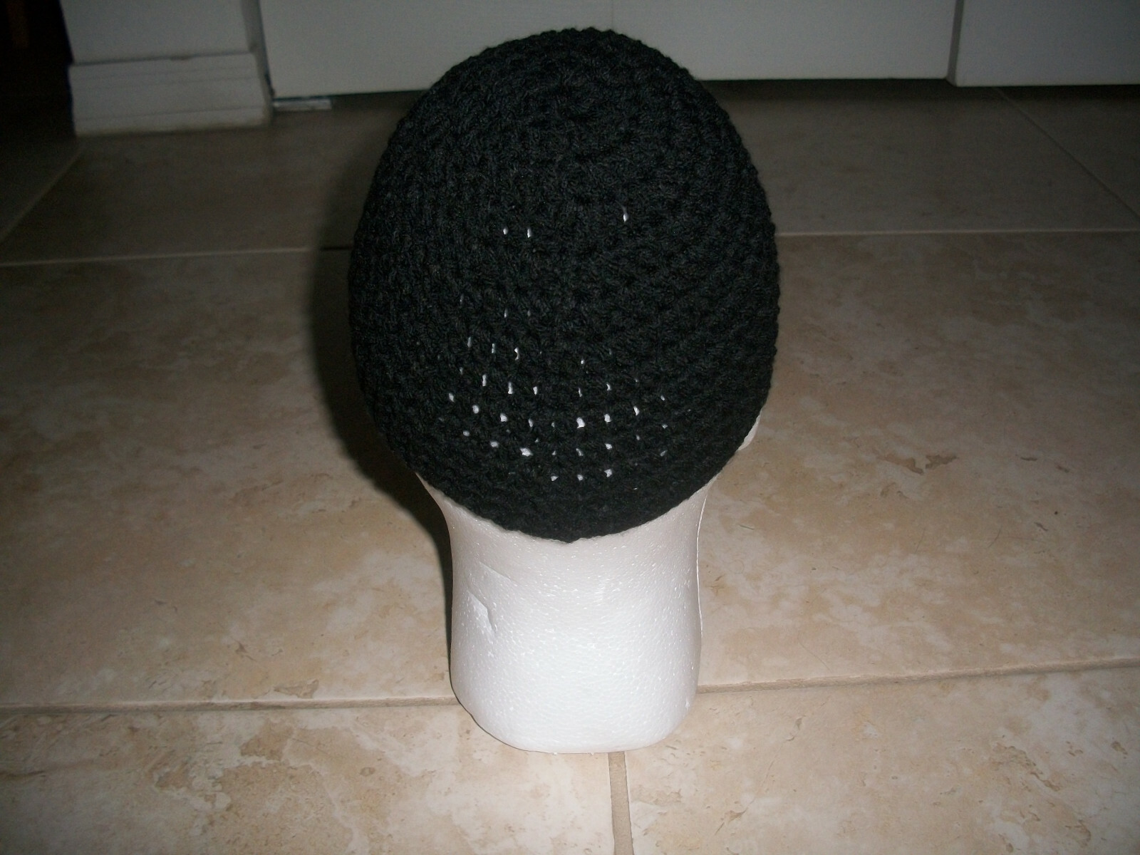 Adult Handmade Crochet Muslim BLACK Koofi Kufi Prayer Cap Hat Islam Beanie Topi